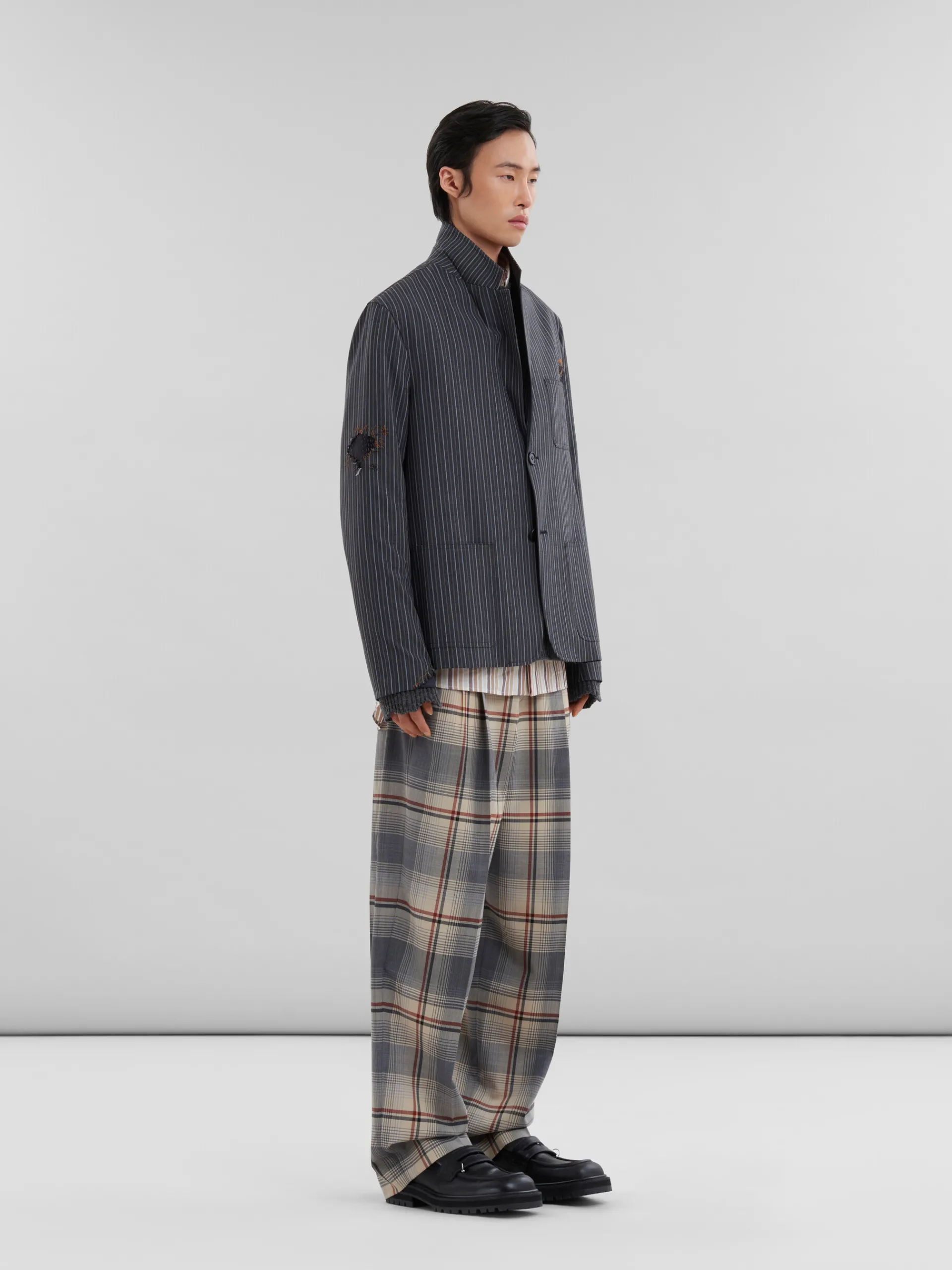Knitwear>Marni Grey Shetland Wool Jumper With Mending Embroidery GRANITE