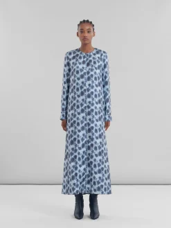 Dresses>Marni Grey Silk Long Dress With Crayon Leopard Print ANTIQUE SILVER