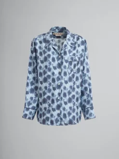 Tops & T-Shirts | Matching Sets>Marni Grey Silk Shirt With Crayon Leopard Print ANTIQUE SILVER