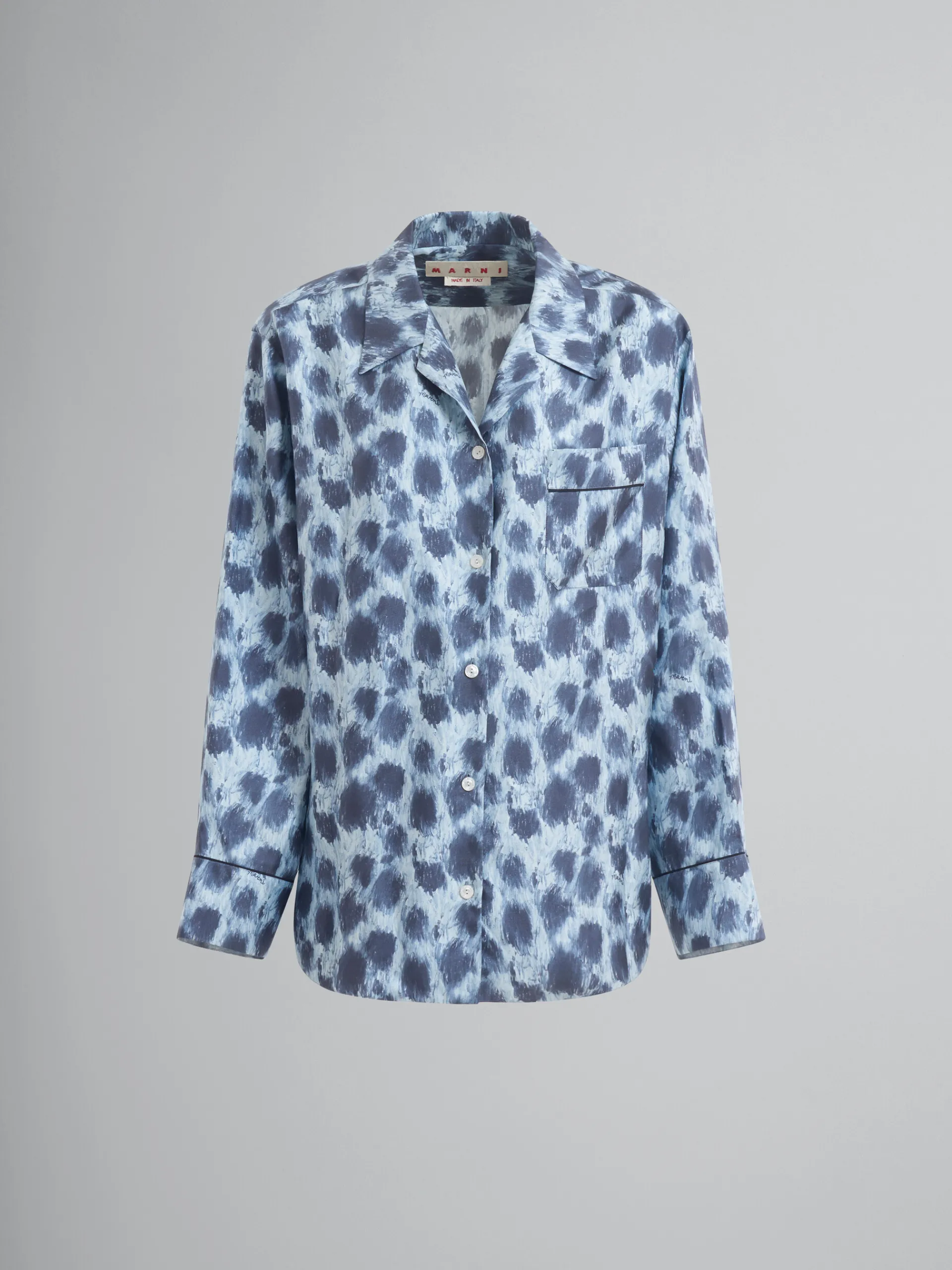 Tops & T-Shirts | Matching Sets>Marni Grey Silk Shirt With Crayon Leopard Print ANTIQUE SILVER