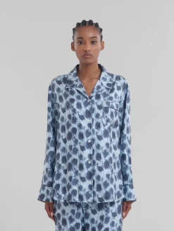Tops & T-Shirts | Matching Sets>Marni Grey Silk Shirt With Crayon Leopard Print ANTIQUE SILVER