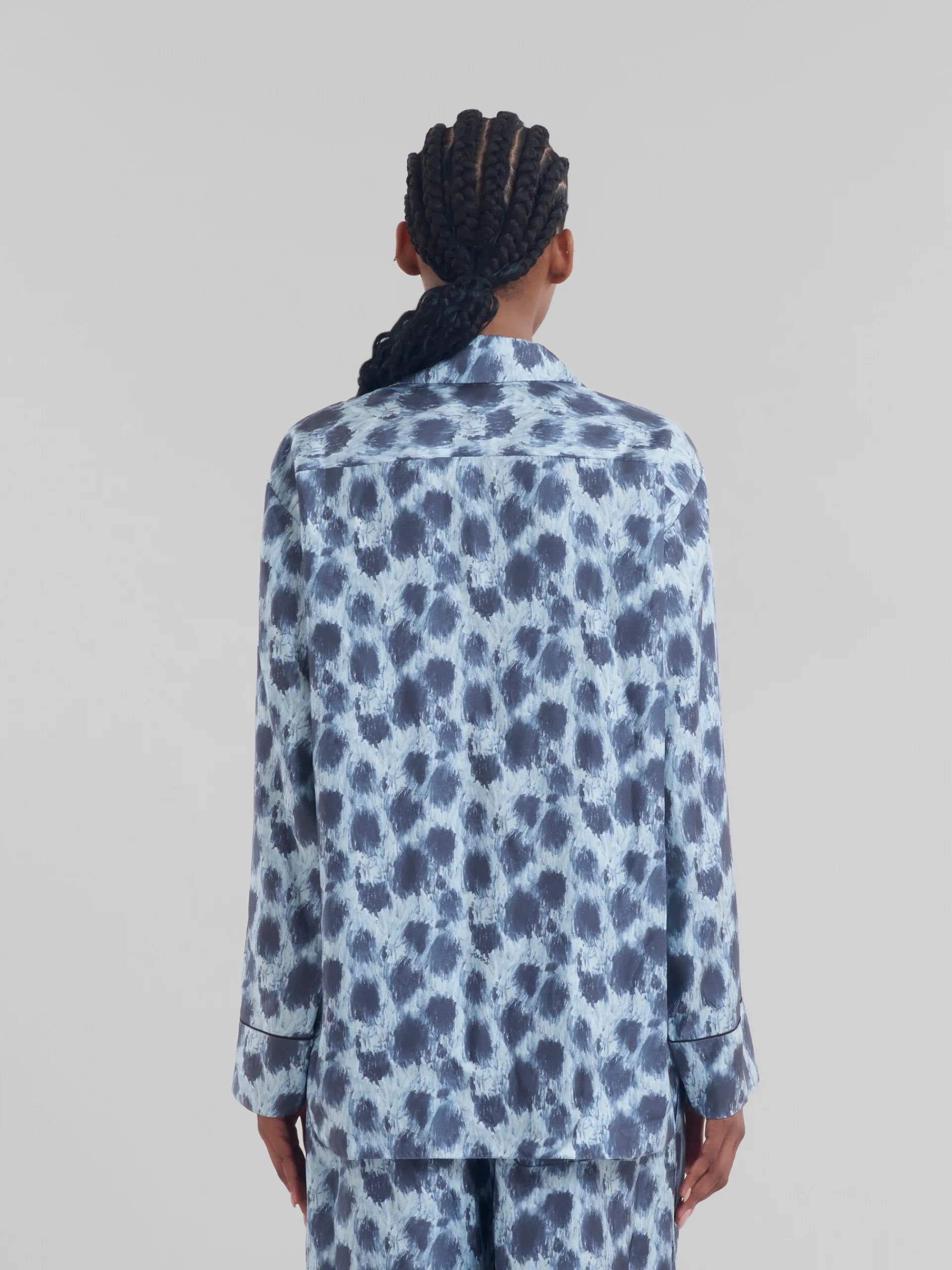 Tops & T-Shirts | Matching Sets>Marni Grey Silk Shirt With Crayon Leopard Print ANTIQUE SILVER