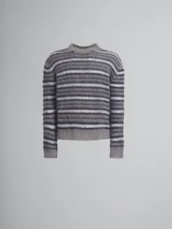 Knitwear>Marni Grey Striped Mohair Jumper ANTIQUE SILVER