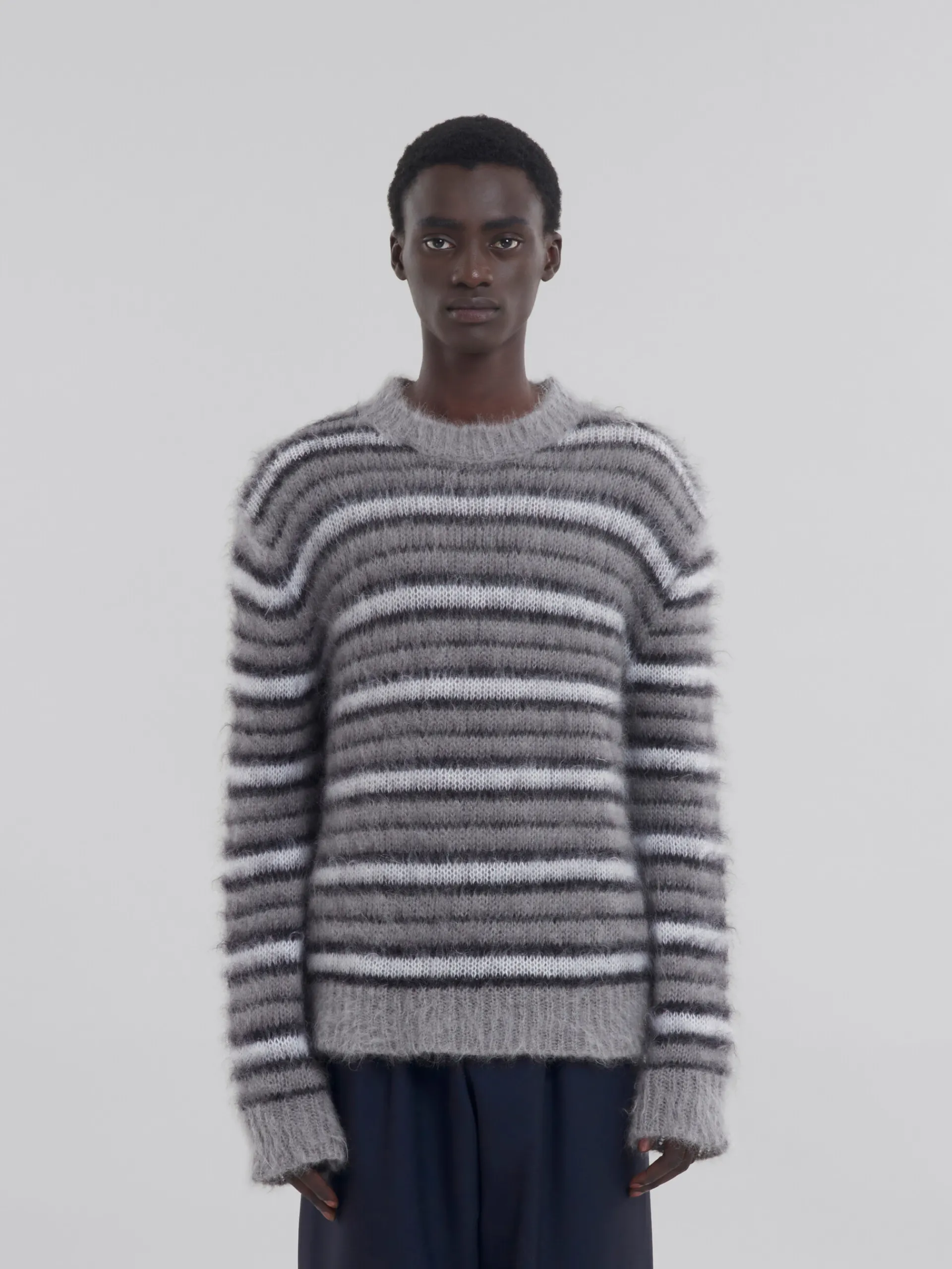 Knitwear>Marni Grey Striped Mohair Jumper ANTIQUE SILVER