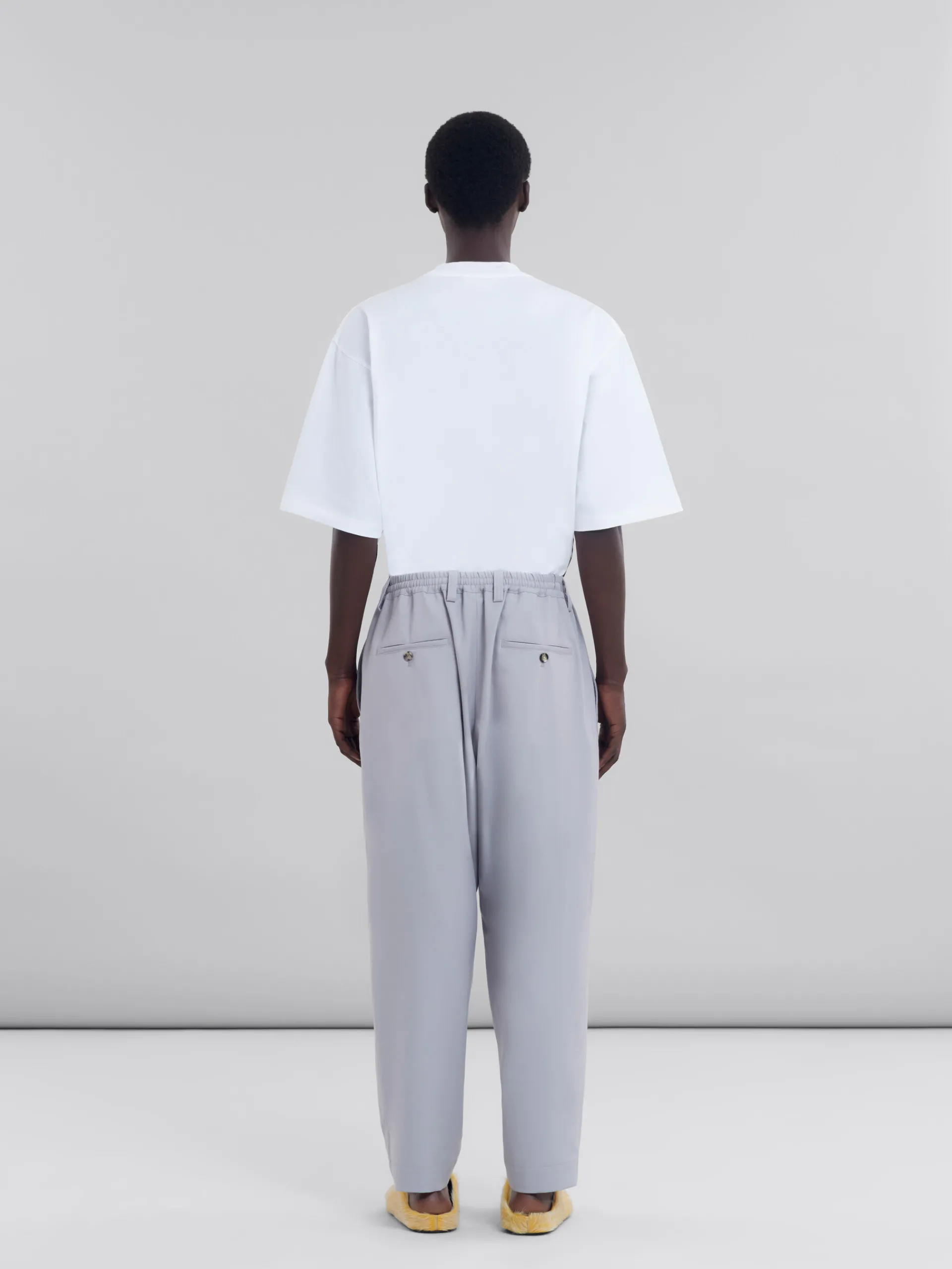Pants>Marni Grey Tropical Wool Trousers With Drawstring Waist SODIUM