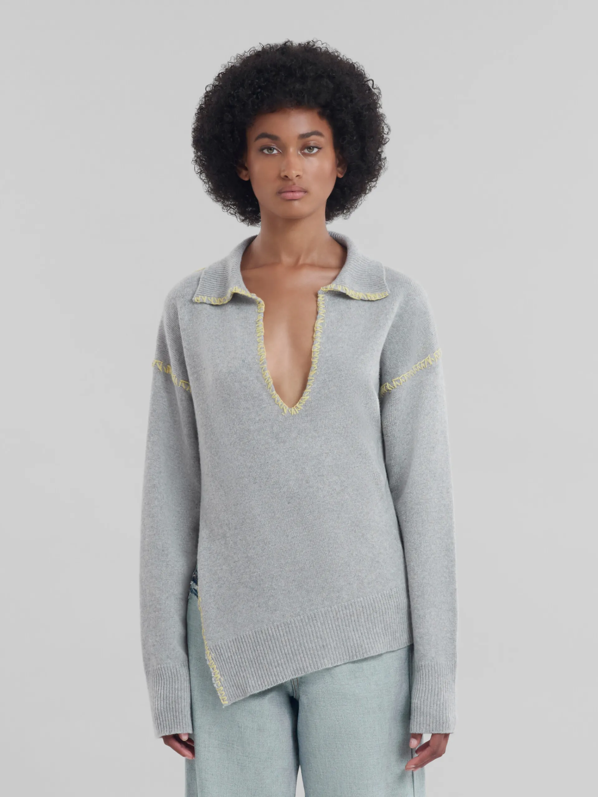 Knitwear>Marni Grey Wool-cashmere Jumper With Oversized Collar INOX
