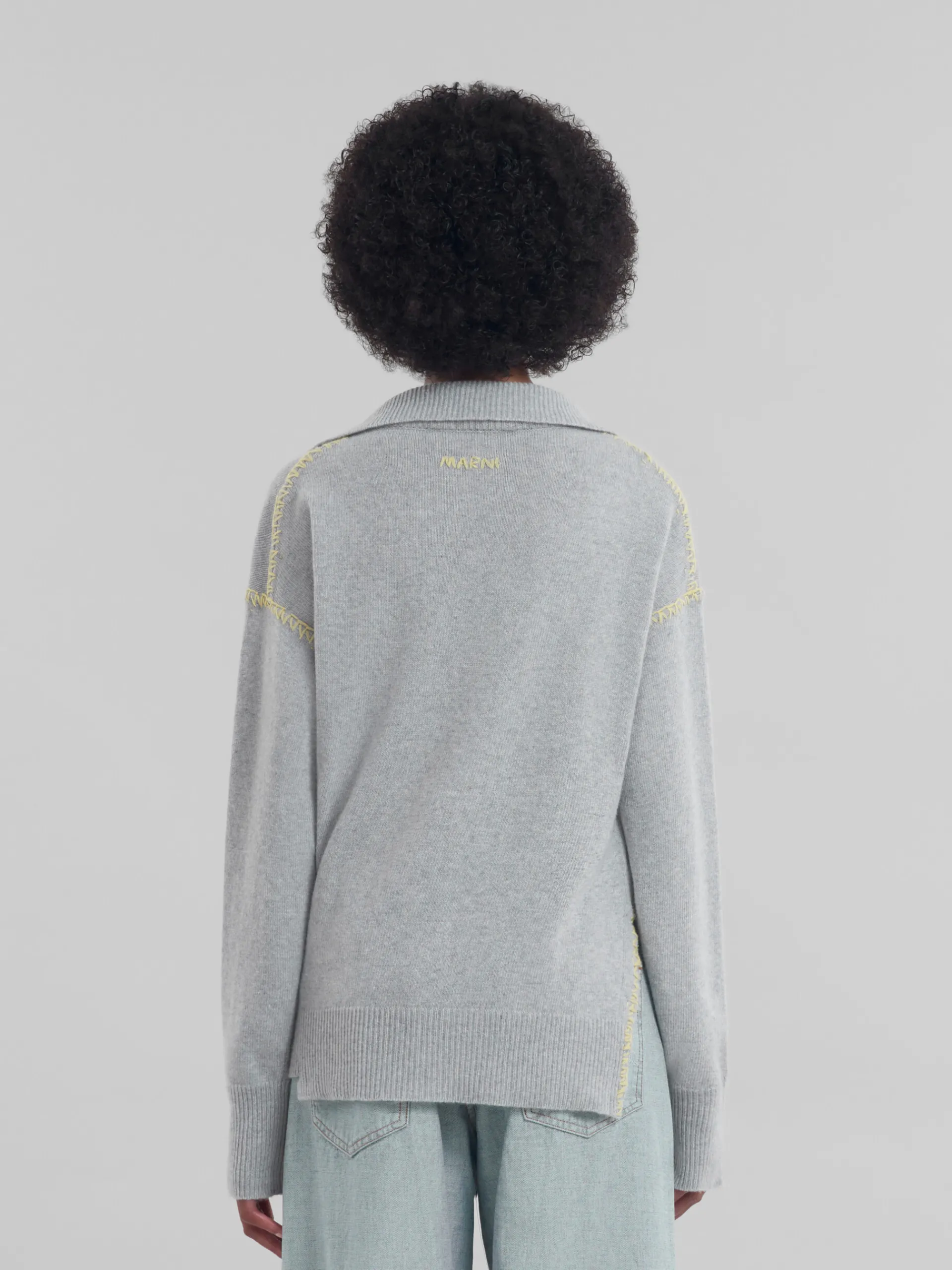 Knitwear>Marni Grey Wool-cashmere Jumper With Oversized Collar INOX