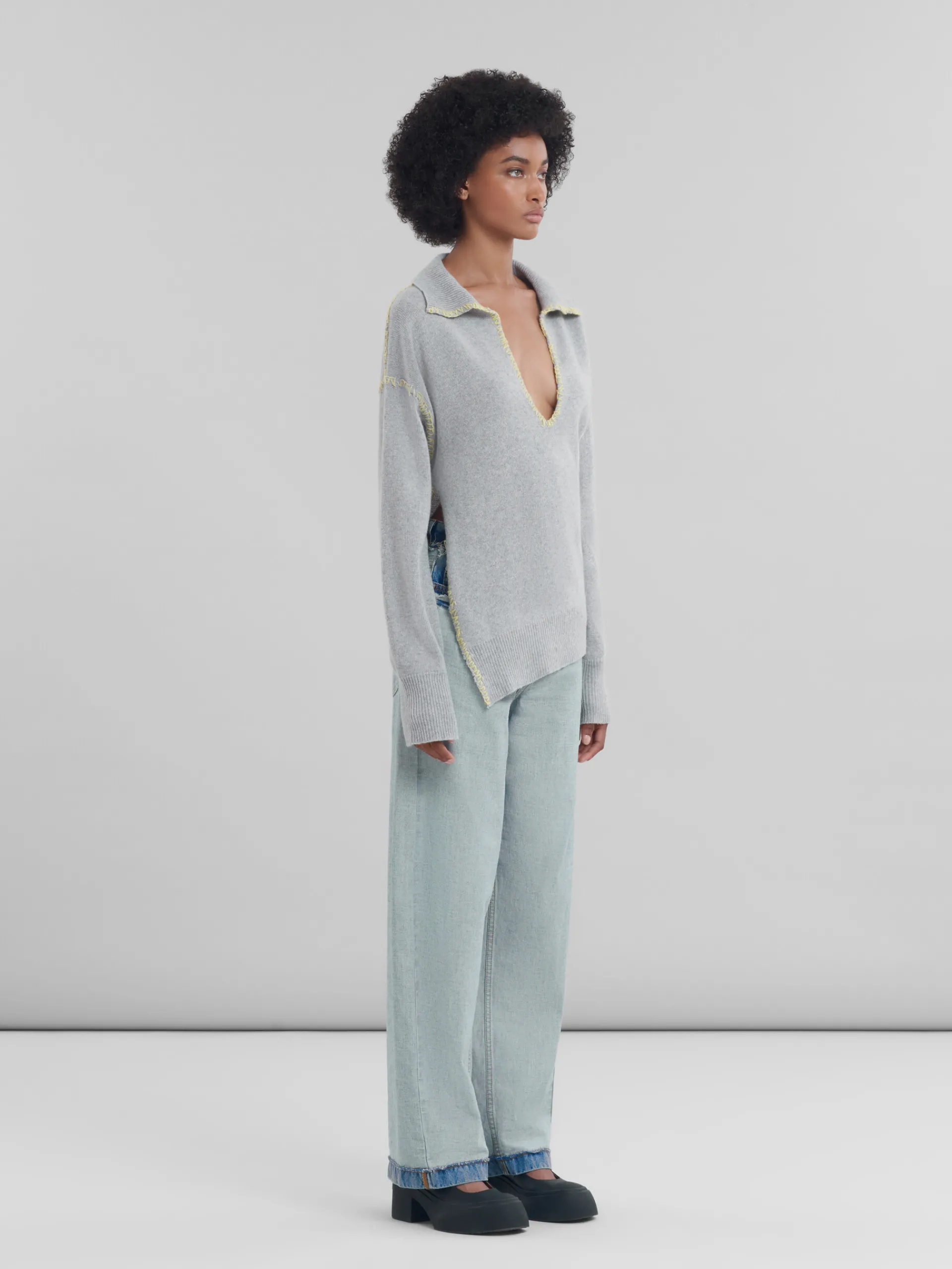 Knitwear>Marni Grey Wool-cashmere Jumper With Oversized Collar INOX