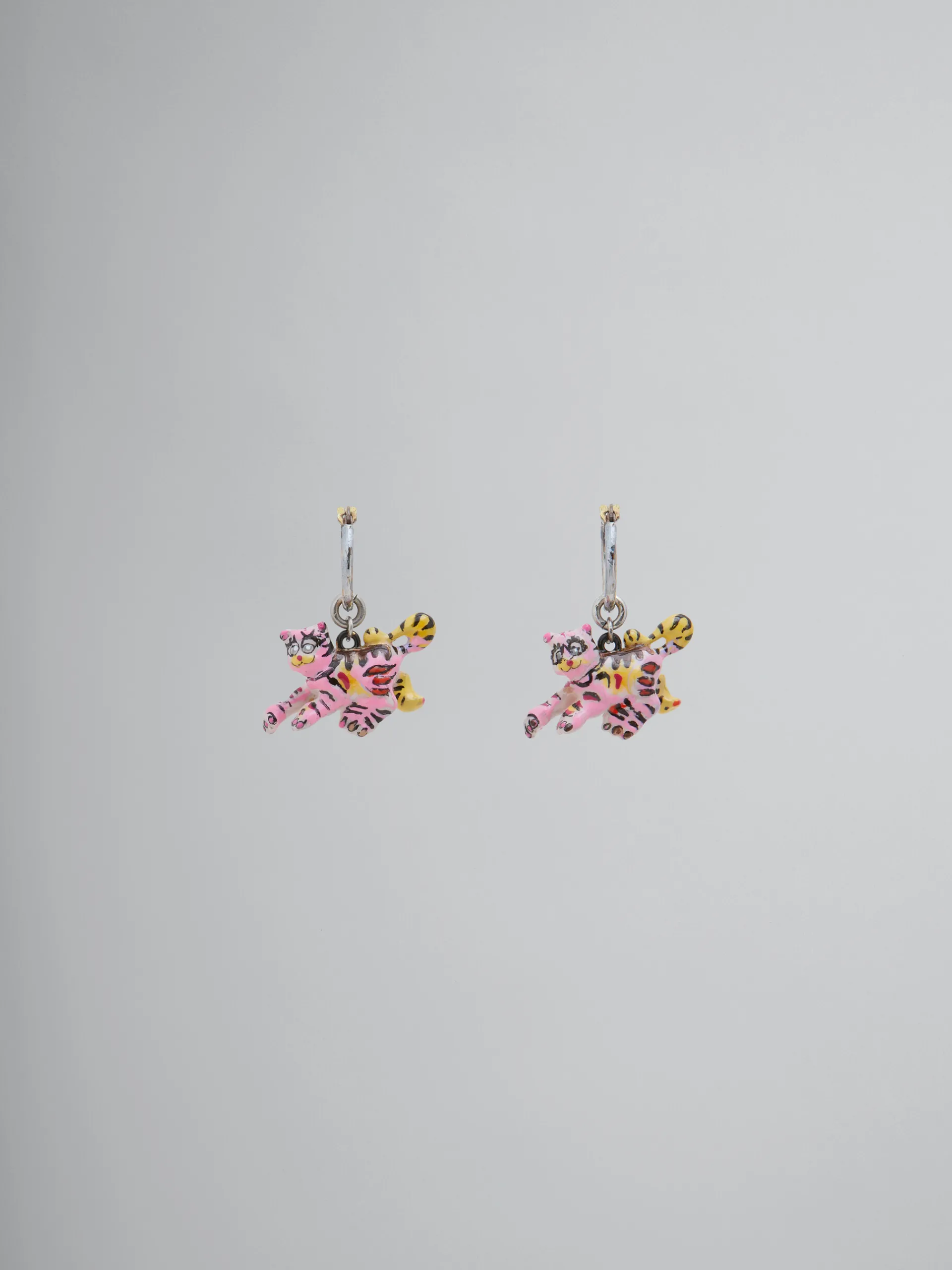 Earrings>Marni Hook Earrings With Tiger Pendants PALLADIUM/FLAMINGO