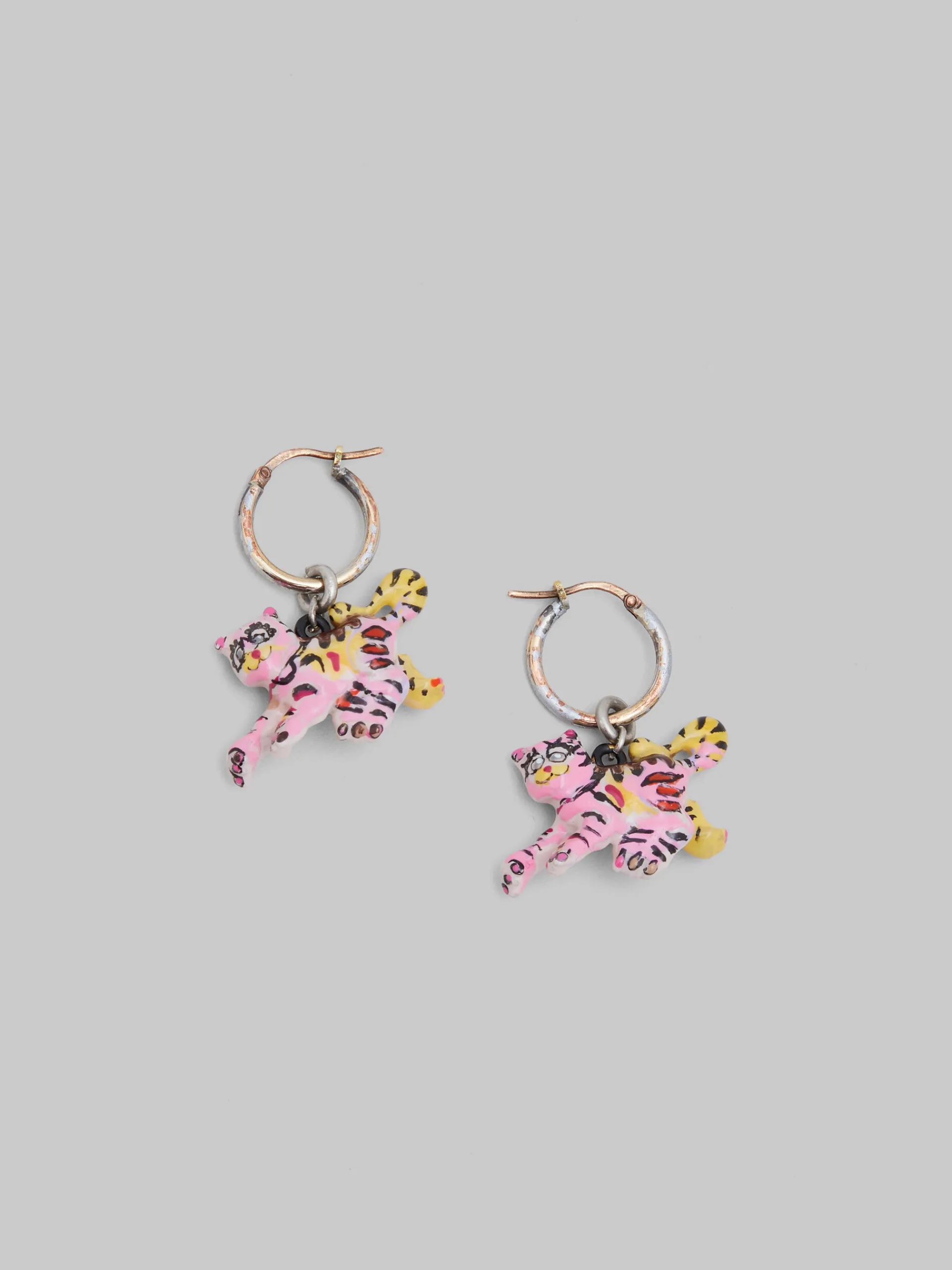 Earrings>Marni Hook Earrings With Tiger Pendants PALLADIUM/FLAMINGO
