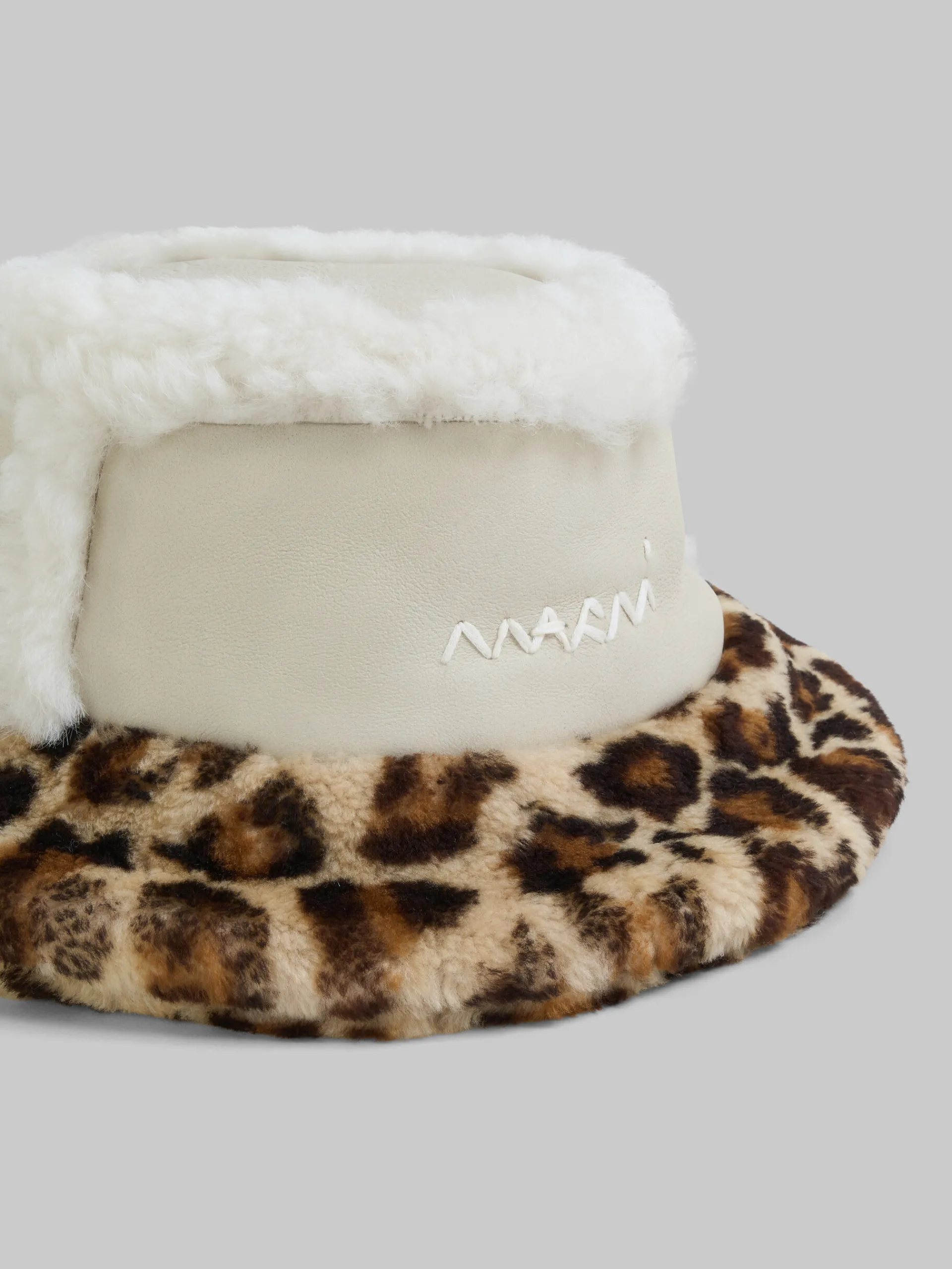 Hats | Hats>Marni Leather And Shearling Bucket Hat STONEWHITE
