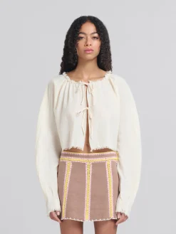 Tops & T-Shirts>Marni Light Beige Organic Cheesecloth Blouse With Ties SILKWHITE