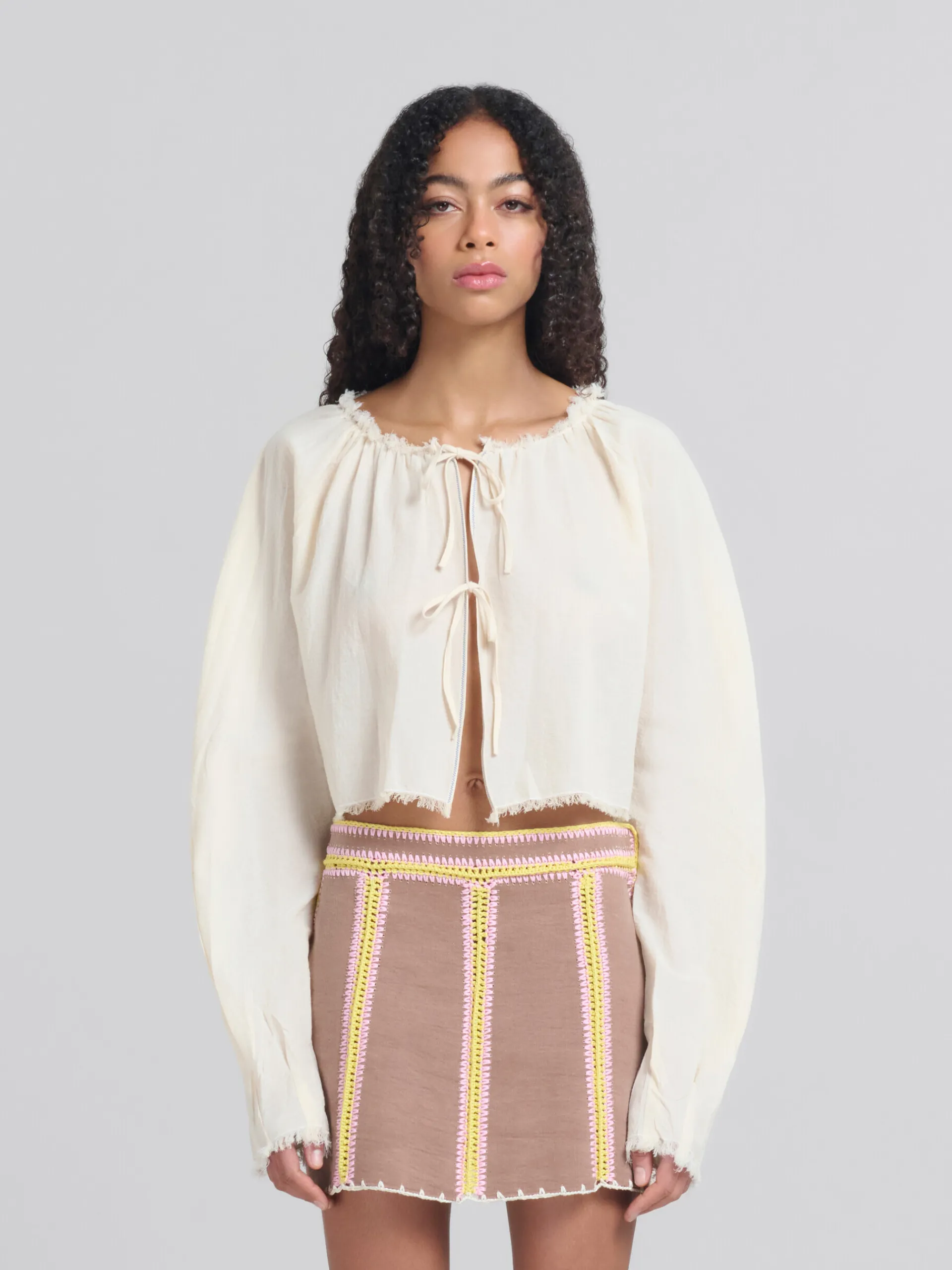 Tops & T-Shirts>Marni Light Beige Organic Cheesecloth Blouse With Ties SILKWHITE