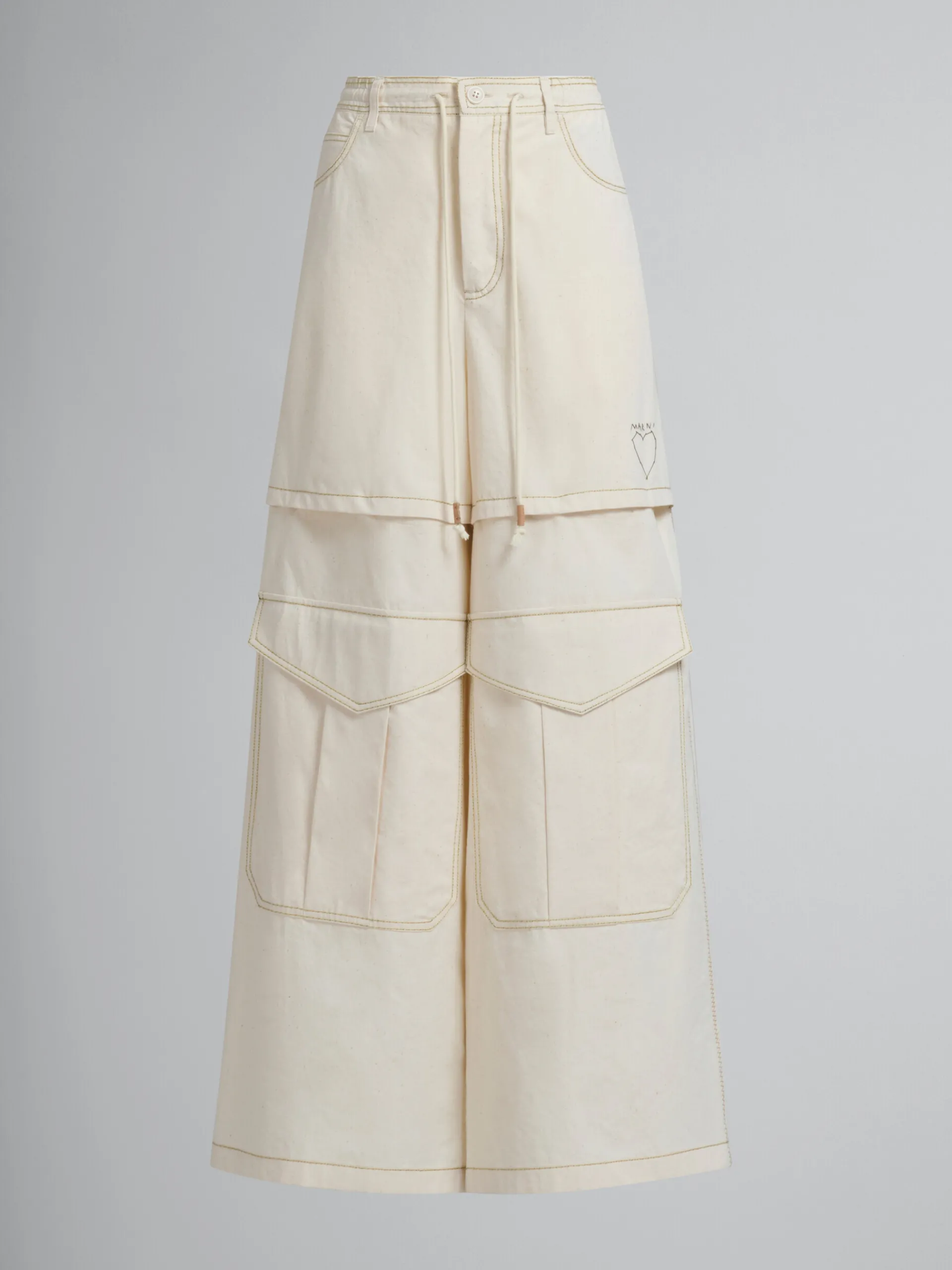 Pants>Marni Light Beige Organic Toile Hybrid Cargo Pants With Mending STONEWHITE