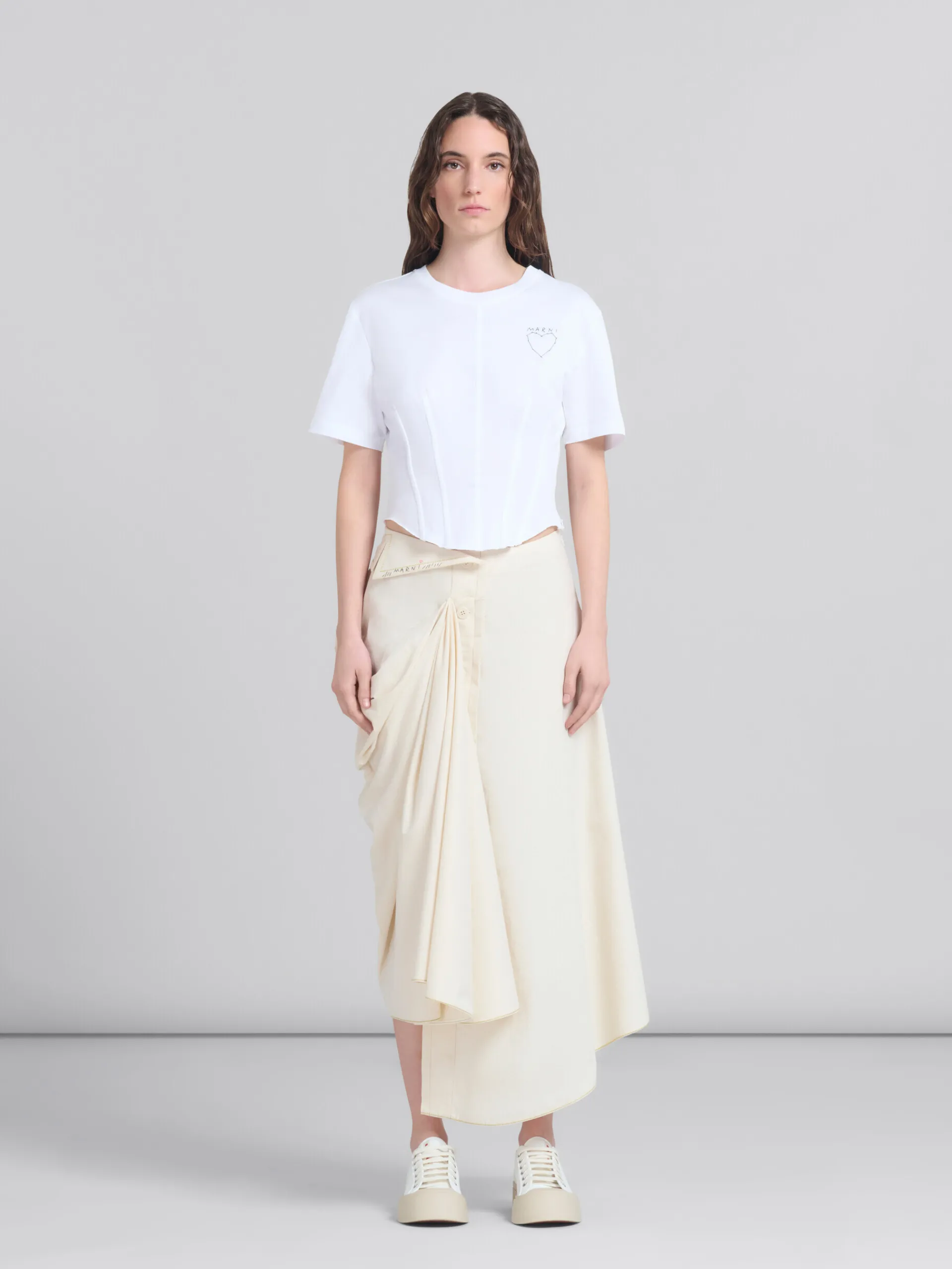 Skirts>Marni Light Beige Organic Toile Skirt With Jacket Lapels STONEWHITE