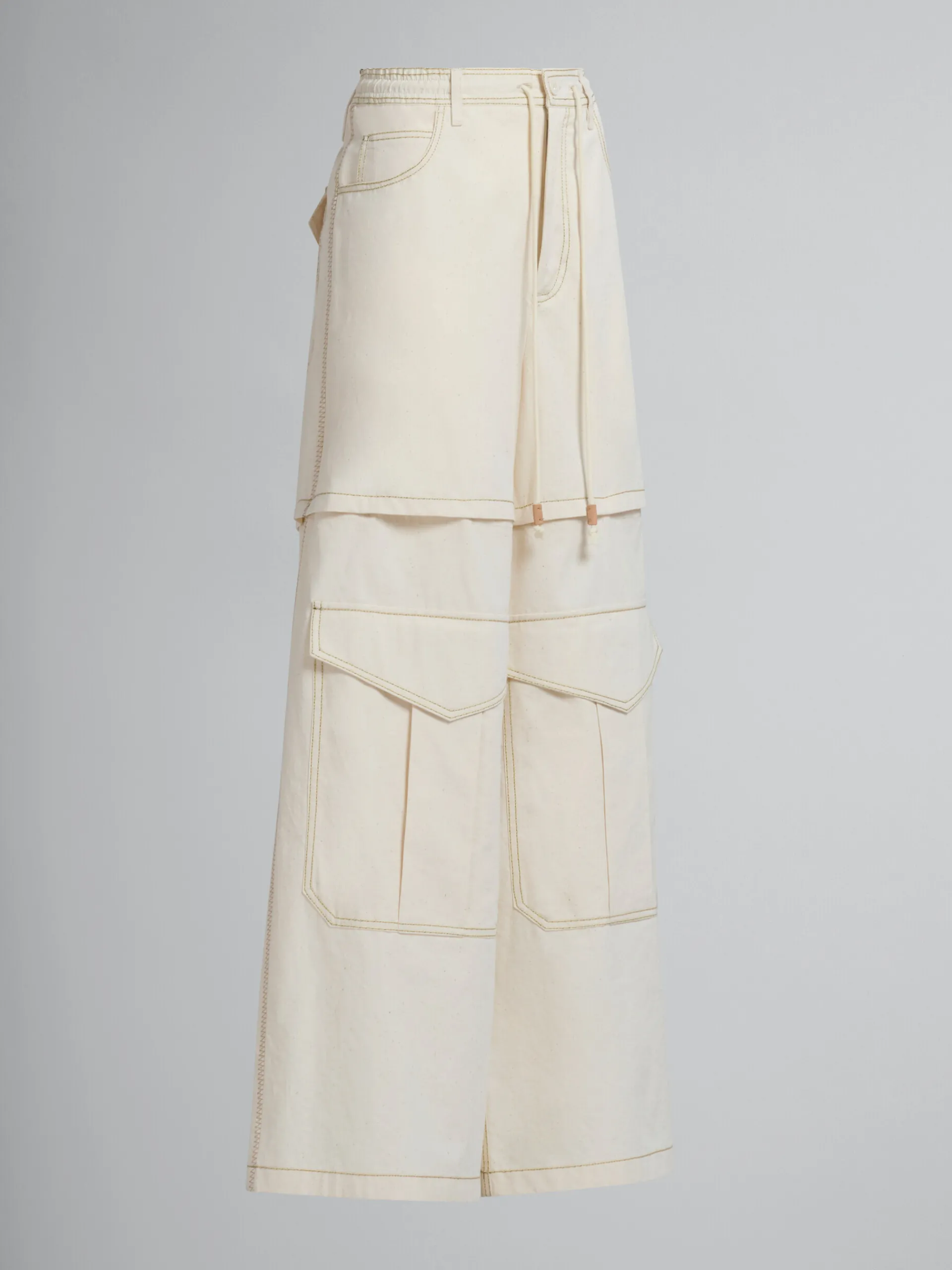 Pants>Marni Light Beige Organic Toile Hybrid Cargo Pants With Mending STONEWHITE