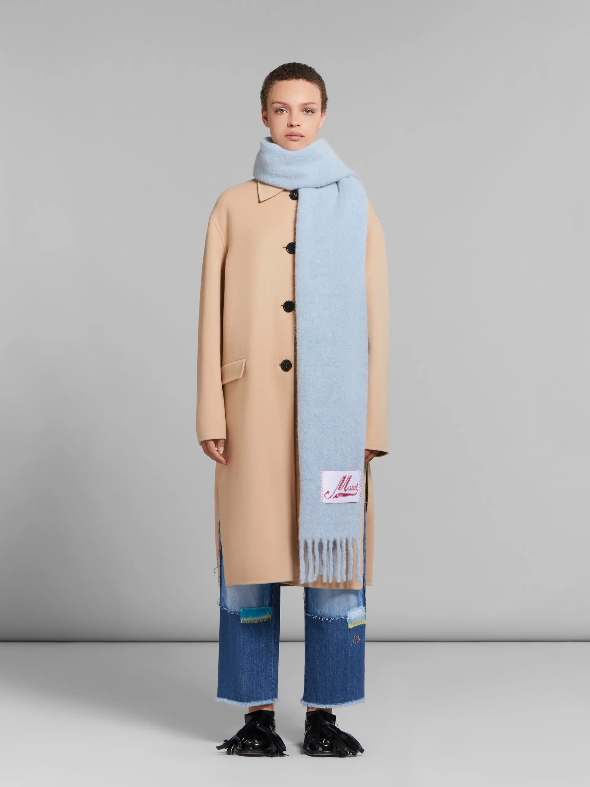 Scarves>Marni Light Blue Alpaca Scarf IRISBLUE