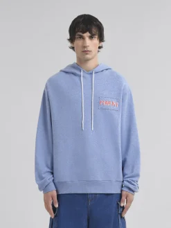 Sweatshirts>Marni Light Blue Melange Cotton Hoodie With Patch LIGHTBLUE