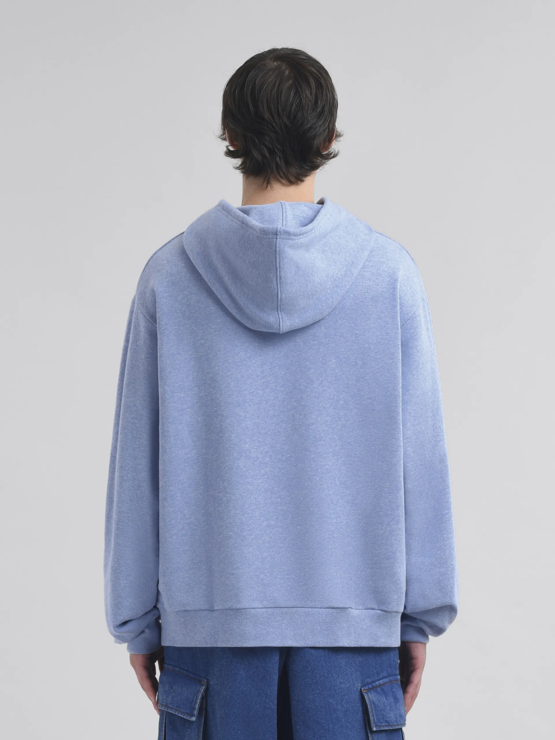 Sweatshirts>Marni Light Blue Melange Cotton Hoodie With Patch LIGHTBLUE