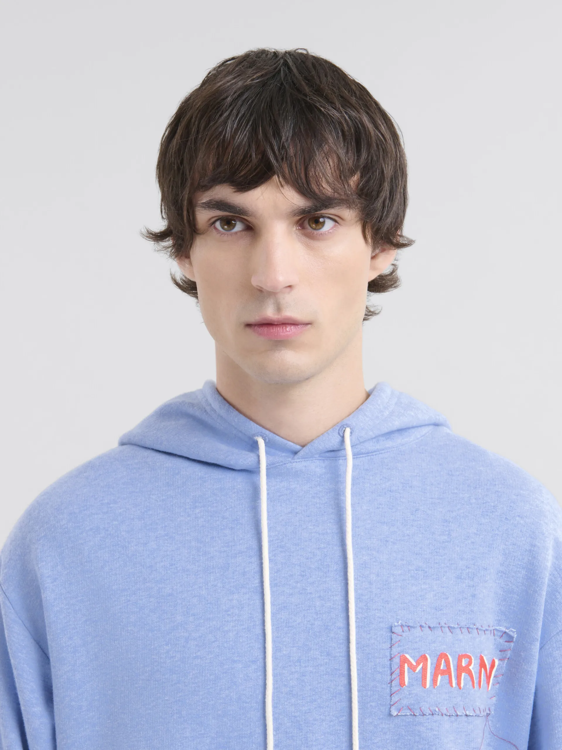 Sweatshirts>Marni Light Blue Melange Cotton Hoodie With Patch LIGHTBLUE