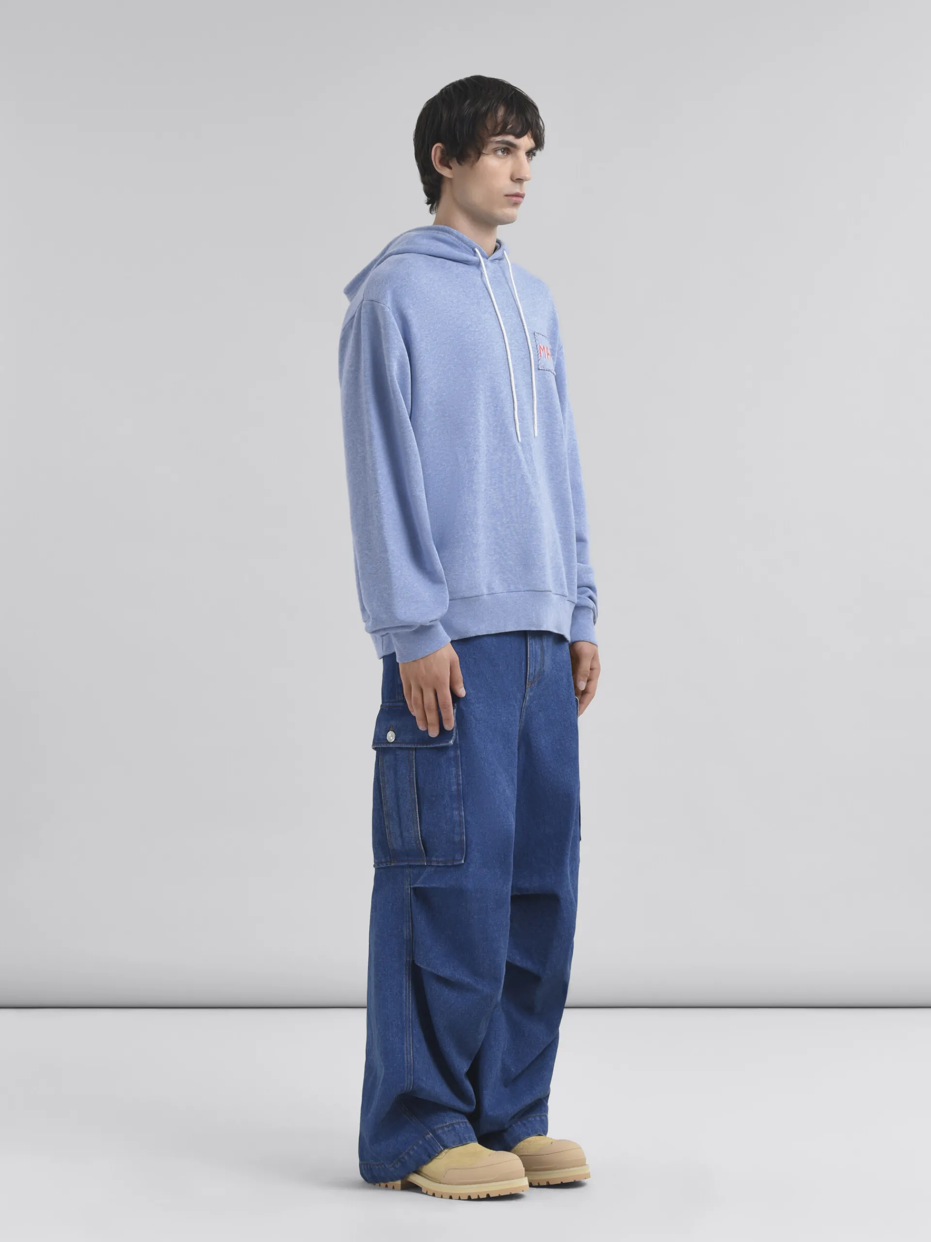 Sweatshirts>Marni Light Blue Melange Cotton Hoodie With Patch LIGHTBLUE