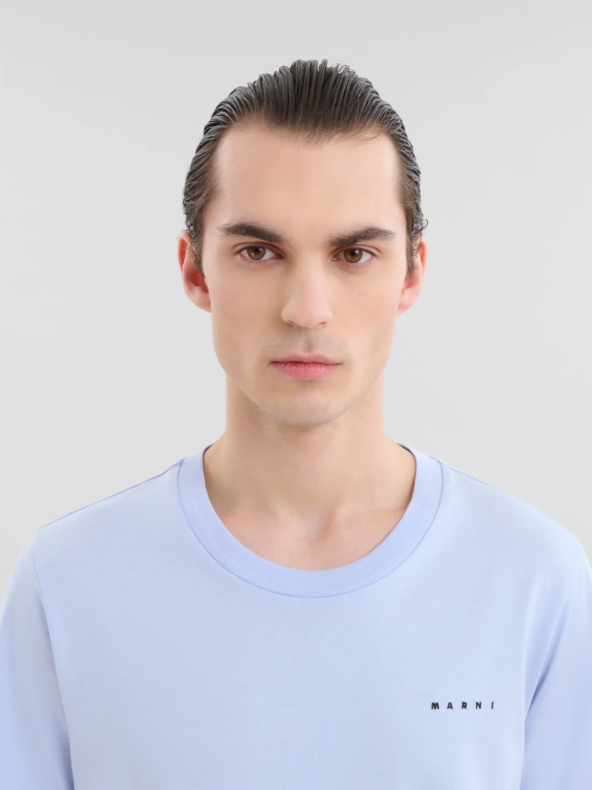 Tops & T-Shirts>Marni Light Blue Organic Cotton T-shirt With Mini Logo ILLUSIONBLUE