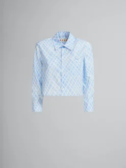 Tops & T-Shirts>Marni Light Blue Organic Poplin Cropped Shirt With Landscapes Print LIGHTBLUE