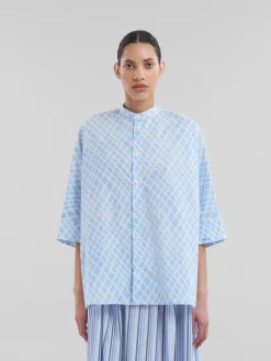 Tops & T-Shirts>Marni Light Blue Poplin Kimono Shirt With Landscapes Print LIGHTBLUE