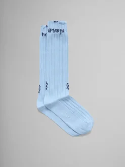 Socks>Marni Light Blue Ribbed Cotton Socks With Mending LIGHTBLUE