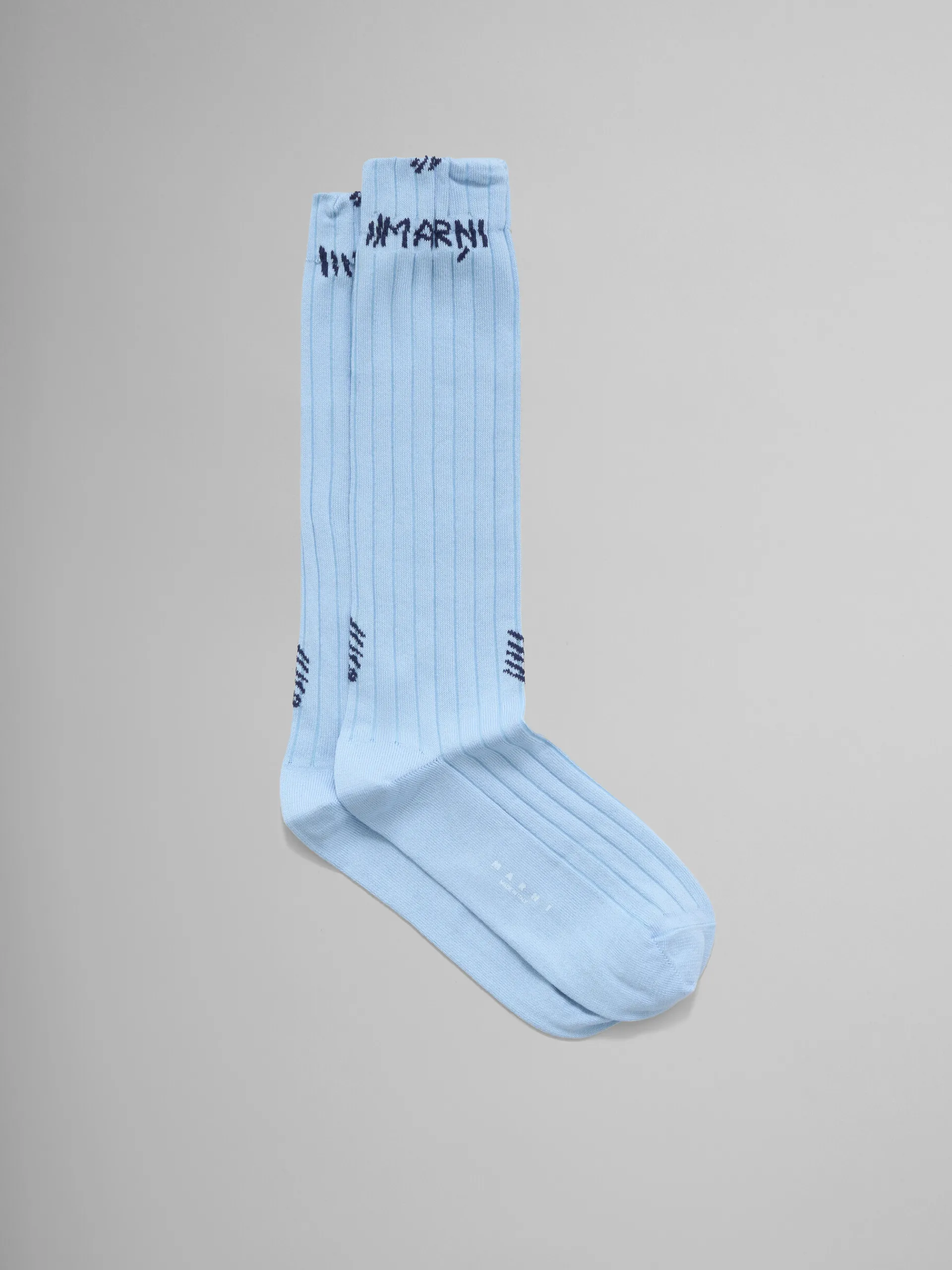 Socks>Marni Light Blue Ribbed Cotton Socks With Mending LIGHTBLUE