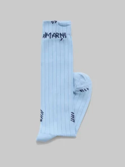 Socks>Marni Light Blue Ribbed Cotton Socks With Mending LIGHTBLUE