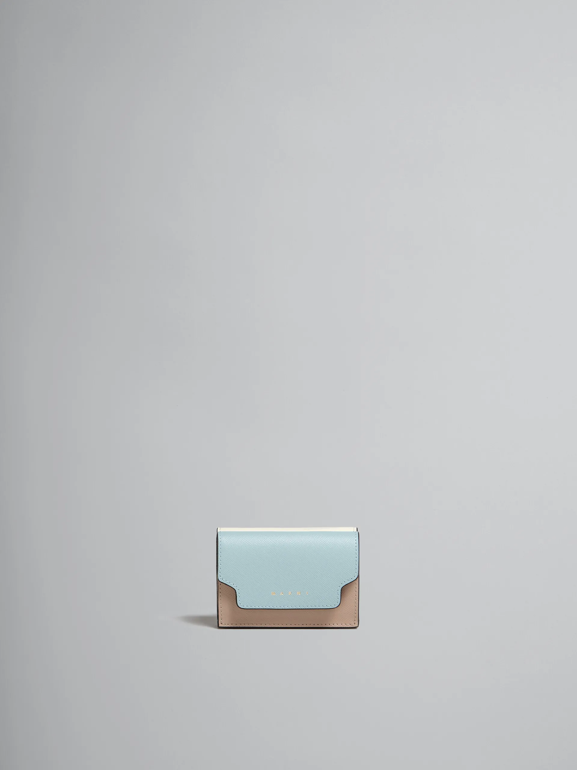 Wallets & Small Leather Goods>Marni Light Green, Beige And White Saffiano Leather Tri-fold Wallet AQUAMARINE/NATURAL