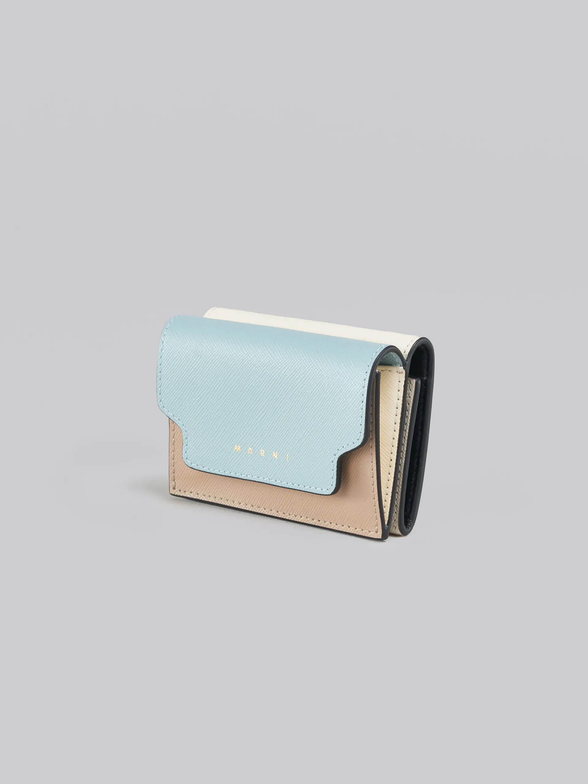 Wallets & Small Leather Goods>Marni Light Green, Beige And White Saffiano Leather Tri-fold Wallet AQUAMARINE/NATURAL