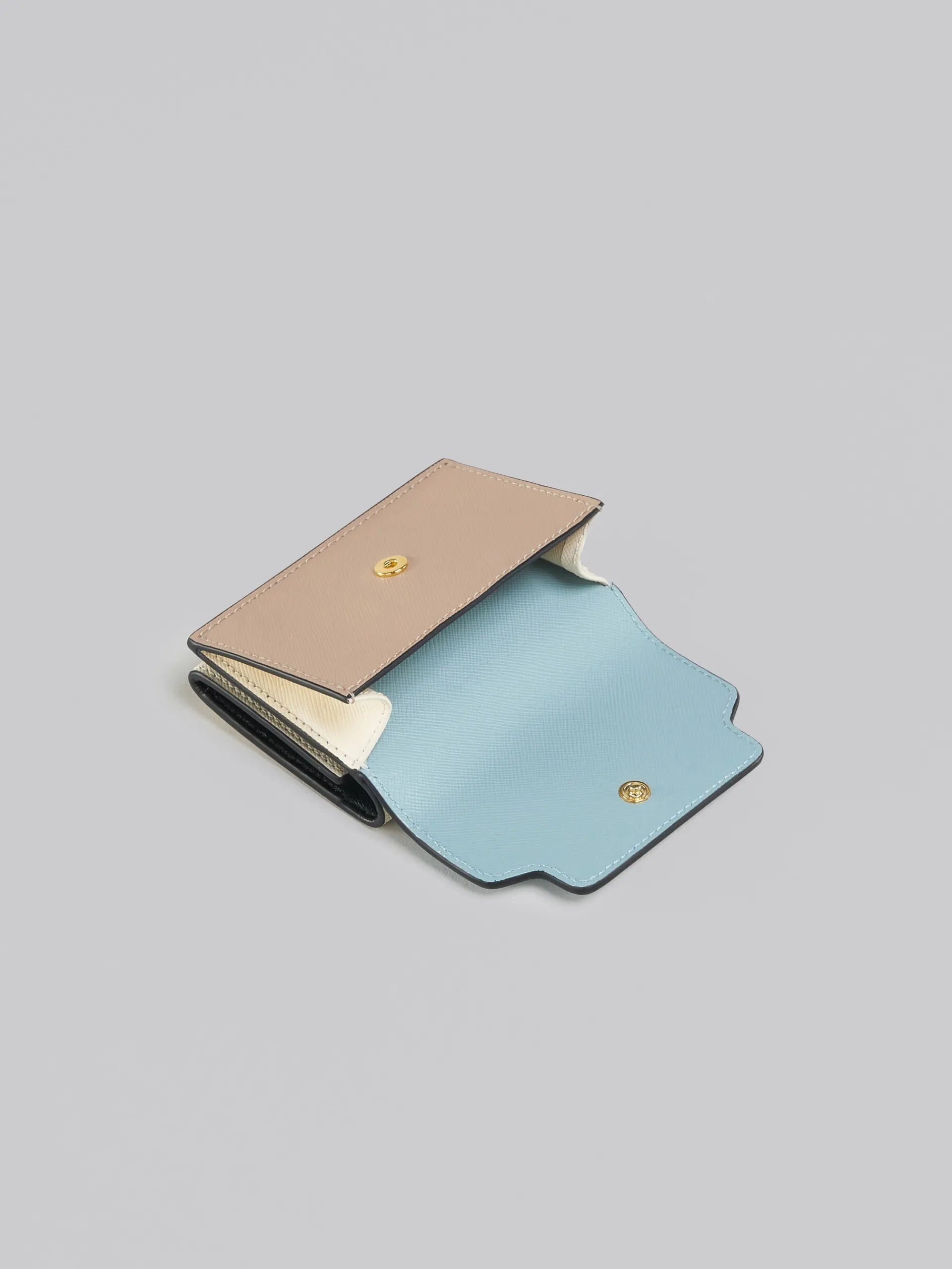 Wallets & Small Leather Goods>Marni Light Green, Beige And White Saffiano Leather Tri-fold Wallet AQUAMARINE/NATURAL