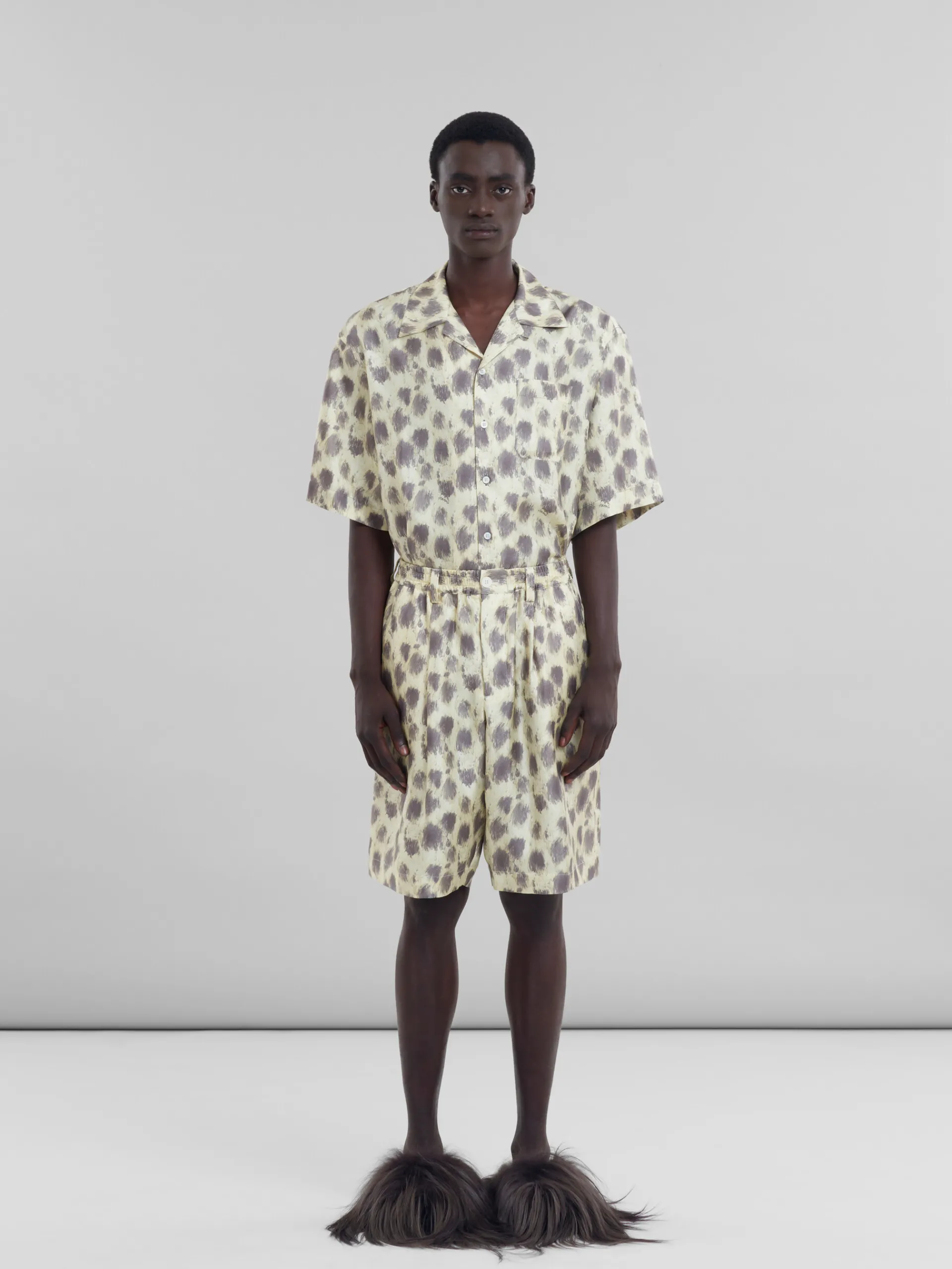 Matching Sets | Pants>Marni Light Yellow Silk Bermuda Shorts With Crayon Leopard Prints LIGHTTOPAZ