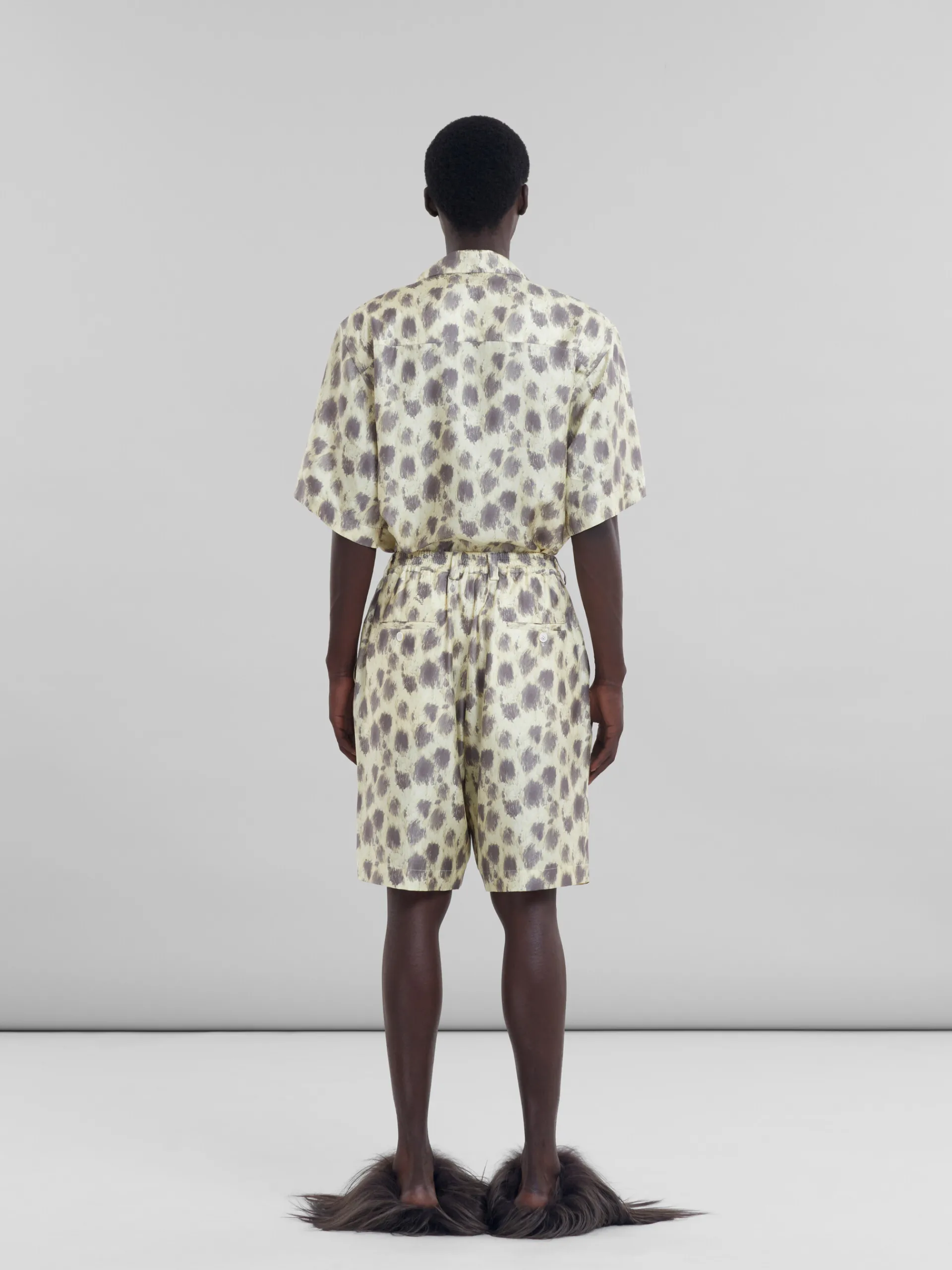 Matching Sets | Pants>Marni Light Yellow Silk Bermuda Shorts With Crayon Leopard Prints LIGHTTOPAZ