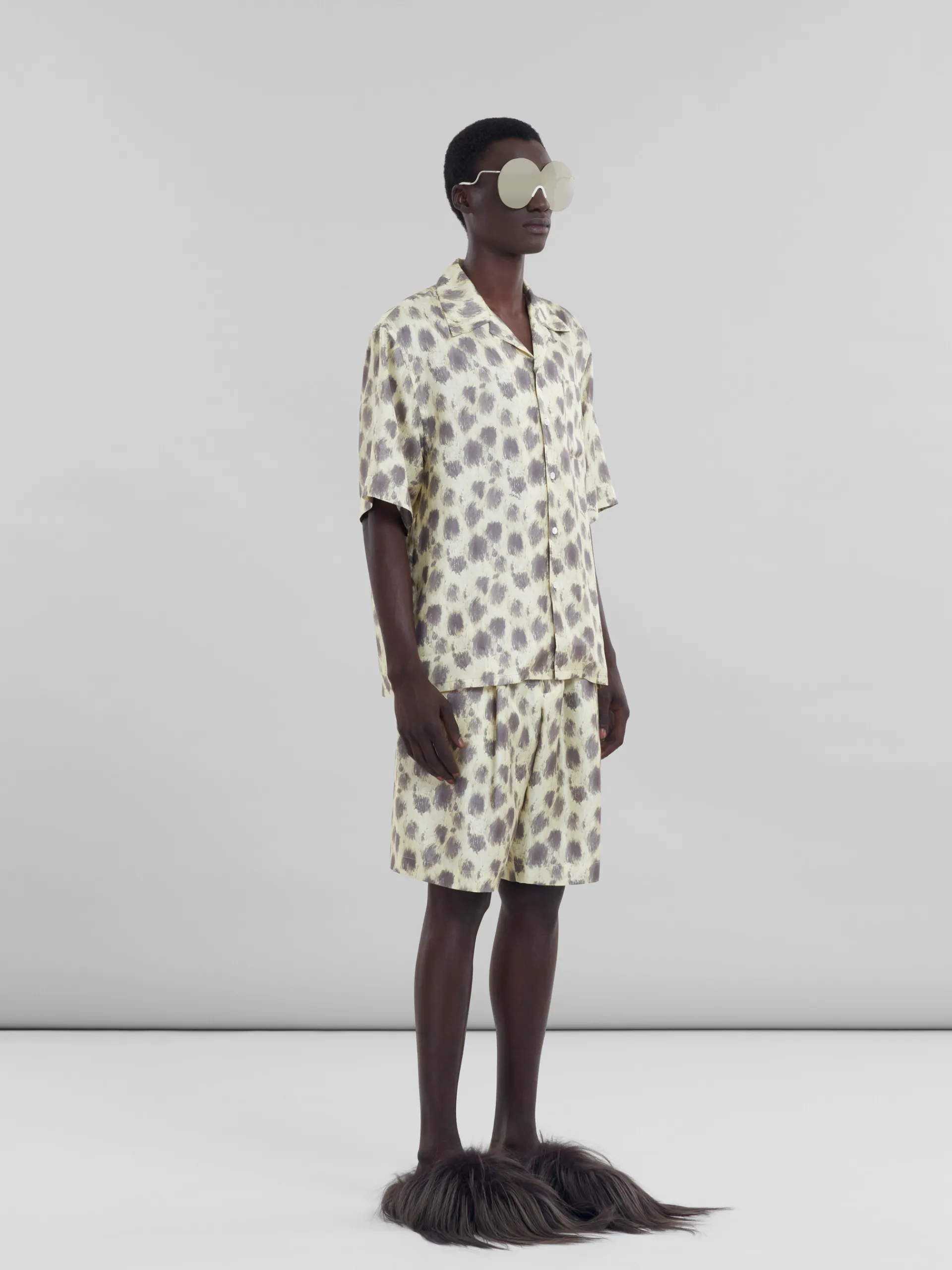 Matching Sets | Pants>Marni Light Yellow Silk Bermuda Shorts With Crayon Leopard Prints LIGHTTOPAZ