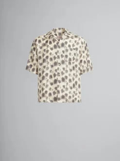 Matching Sets | Tops & T-Shirts>Marni Light Yellow Silk Bowling Shirt With Crayon Leopard Print LIGHTTOPAZ