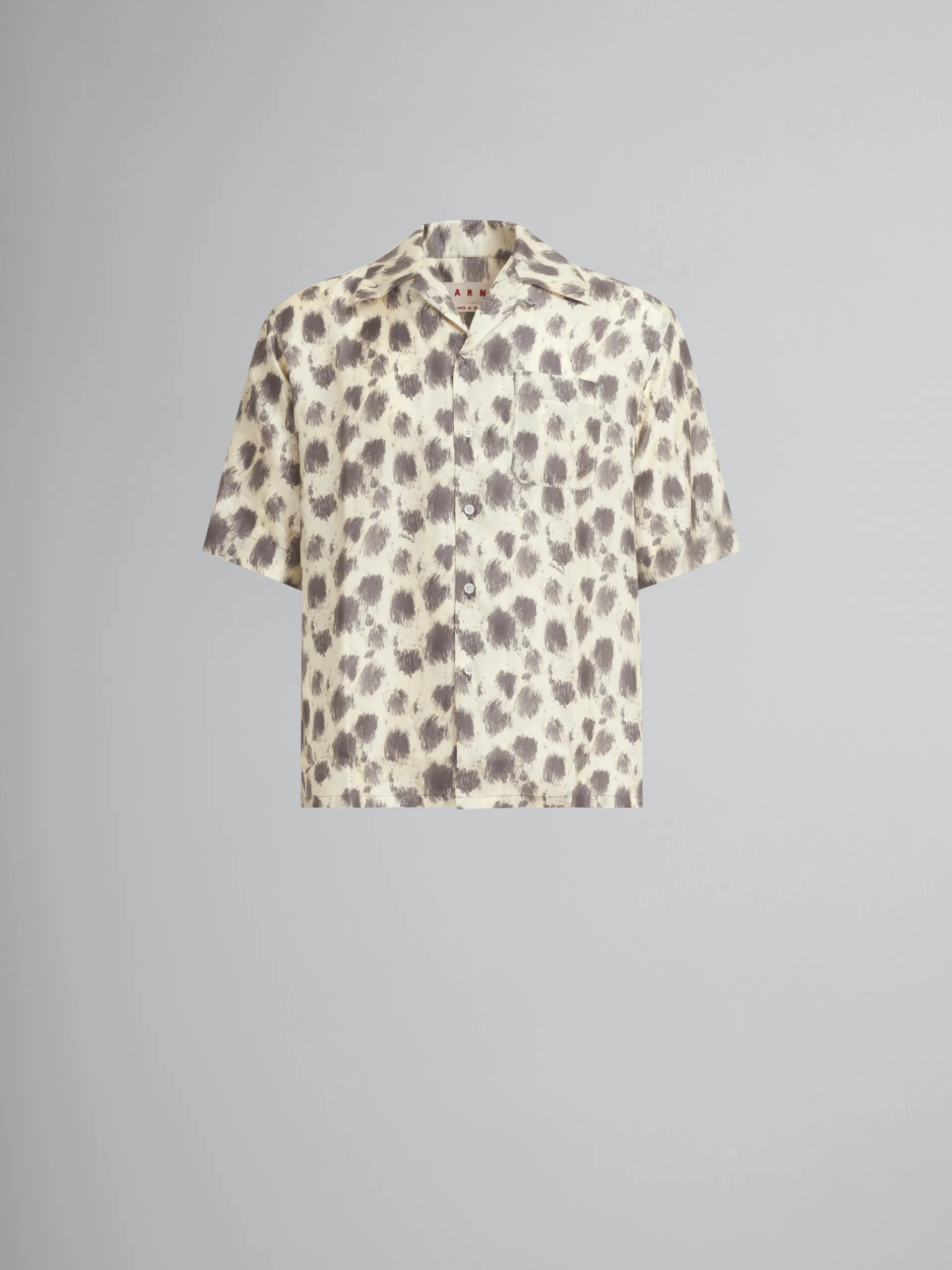 Matching Sets | Tops & T-Shirts>Marni Light Yellow Silk Bowling Shirt With Crayon Leopard Print LIGHTTOPAZ