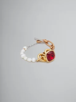 Bracelets>Marni Mixed Link Chain Bracelet With Pearls And Ring VINTAGE/DEEP GOLD