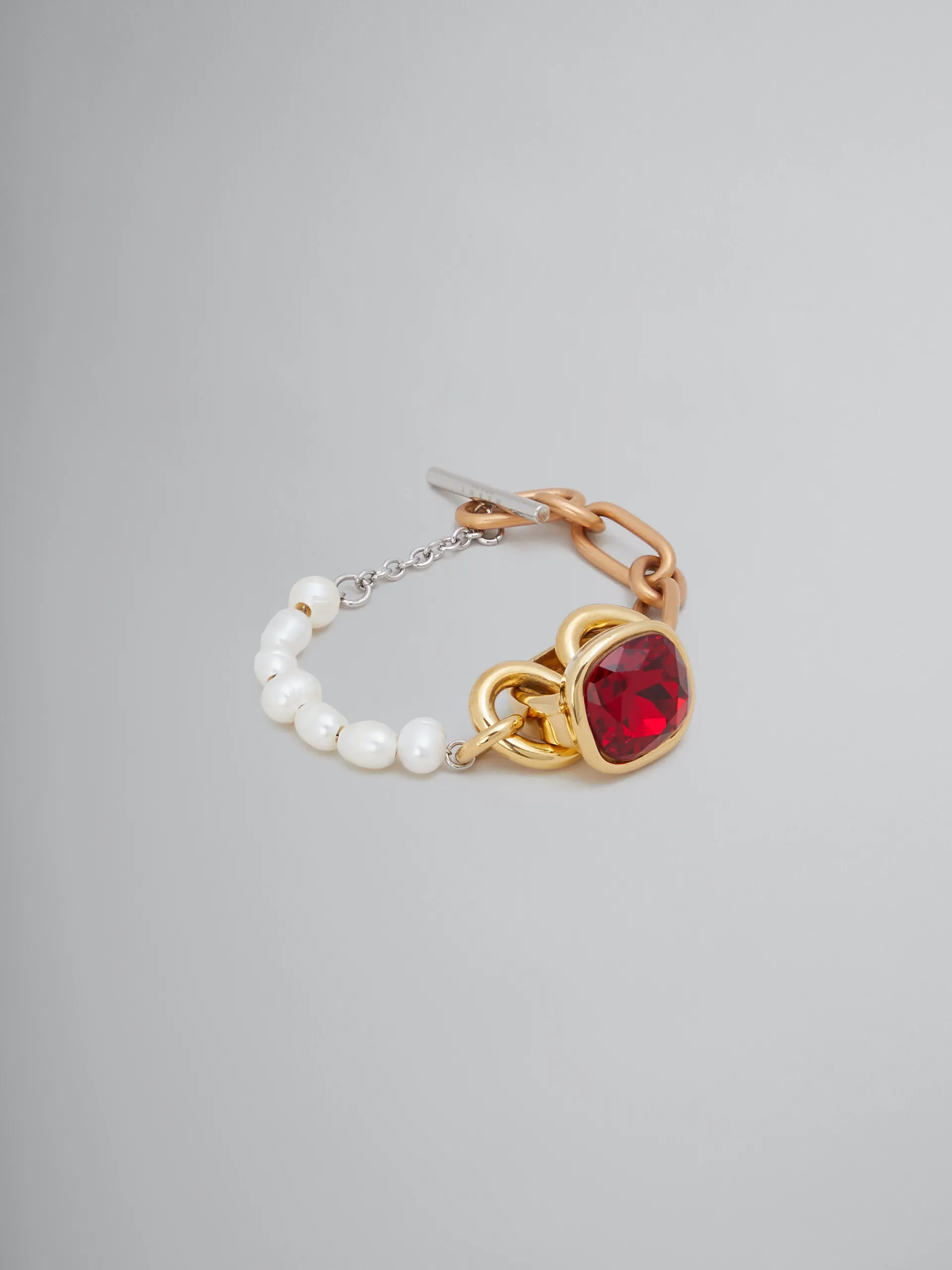 Bracelets>Marni Mixed Link Chain Bracelet With Pearls And Ring VINTAGE/DEEP GOLD