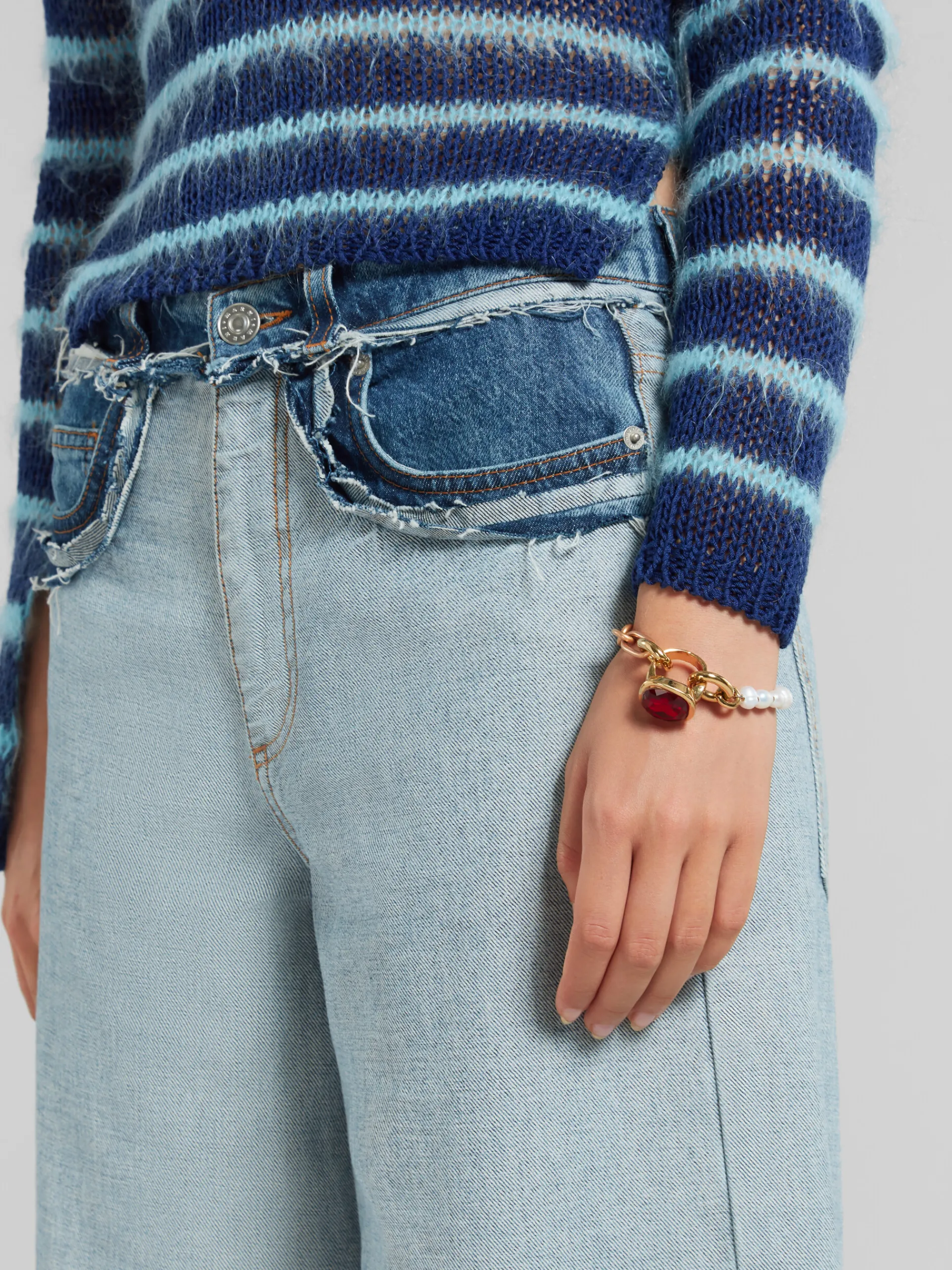 Bracelets>Marni Mixed Link Chain Bracelet With Pearls And Ring VINTAGE/DEEP GOLD