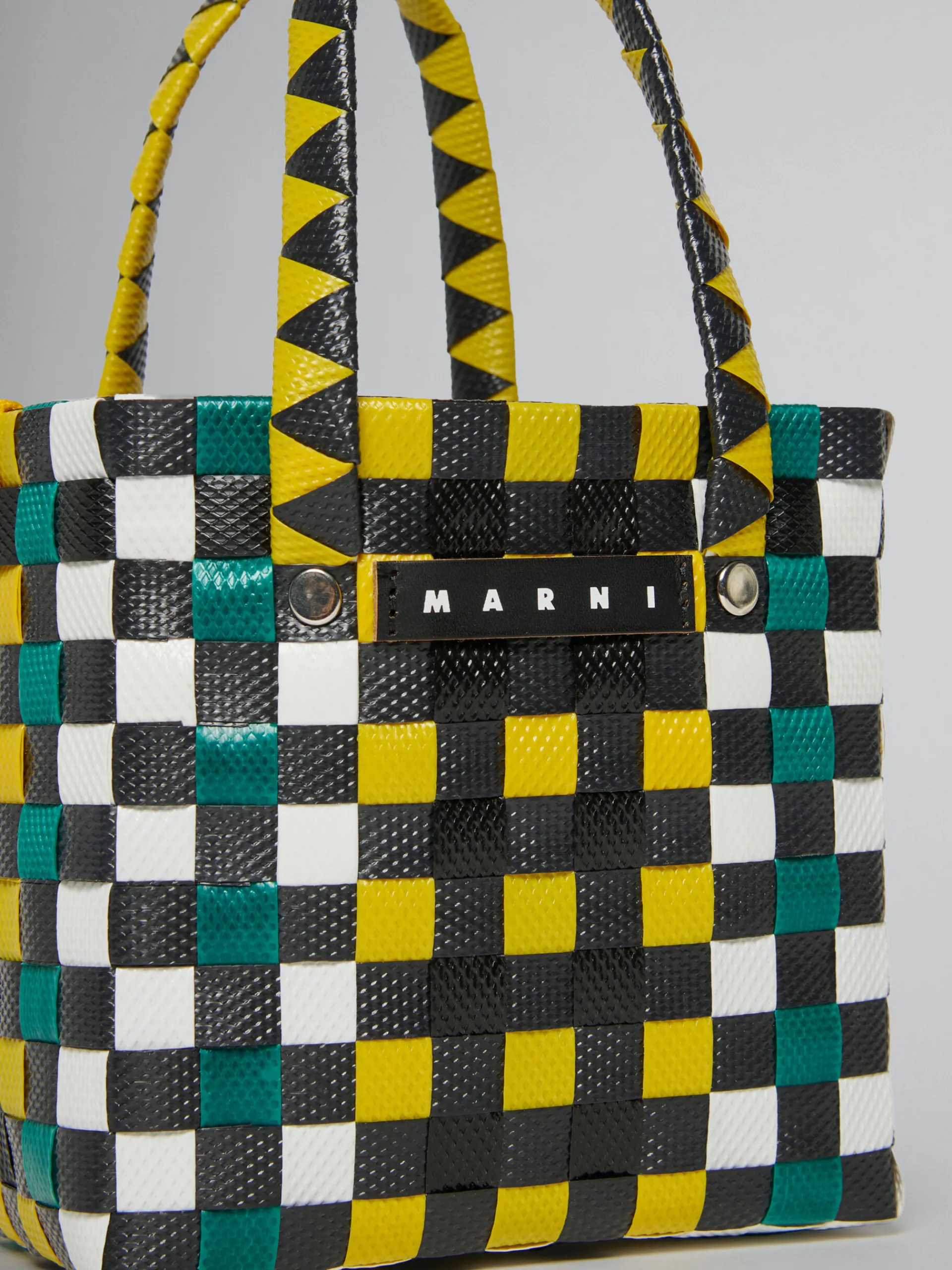 Kids>Marni Multicolor Woven Micro Basket Bag BUTTERCUP/WHITE/PINE GREEN