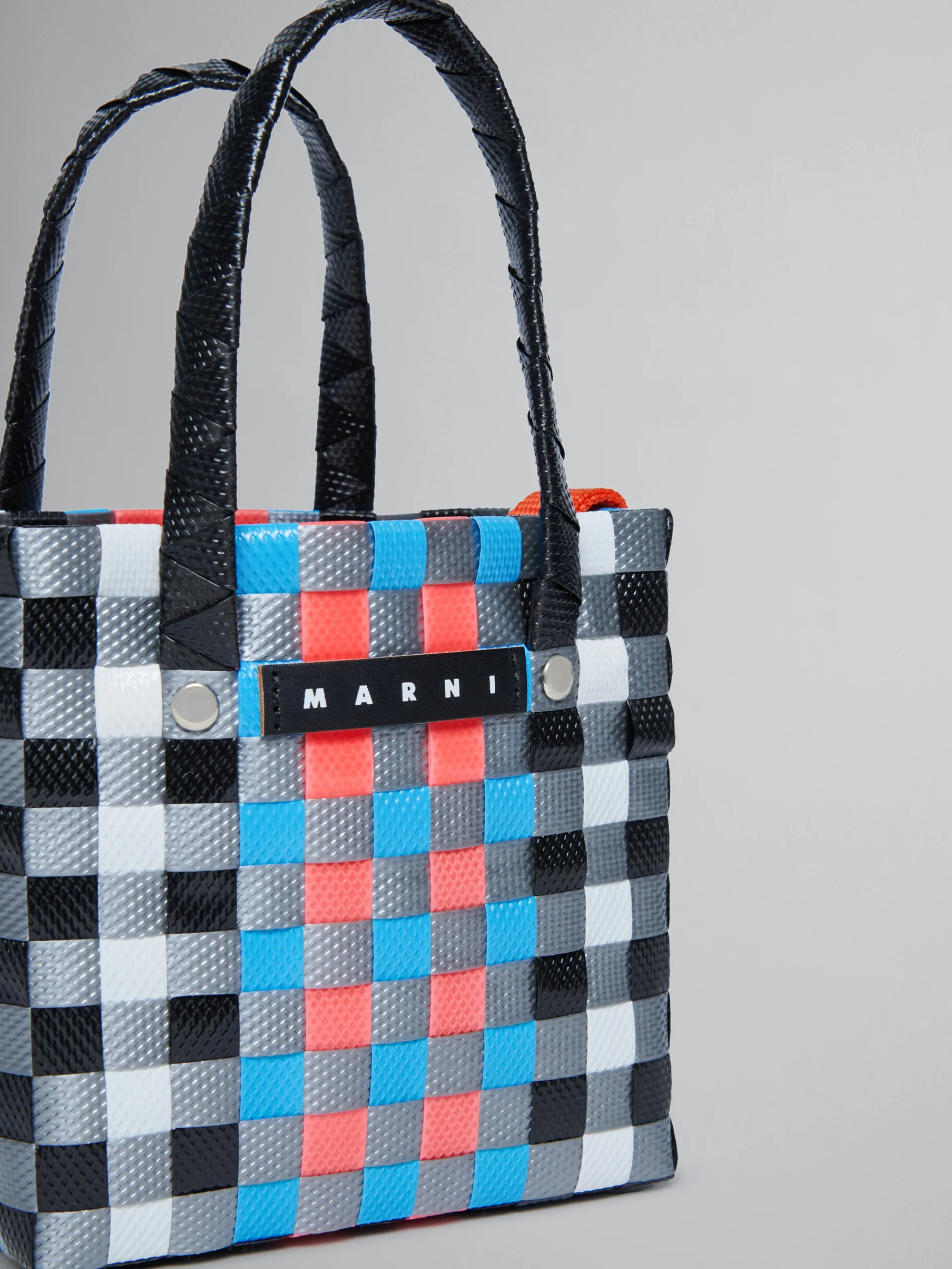 Kids>Marni Multicolor Woven Micro Basket Bag BLACK/WHITE/GREY
