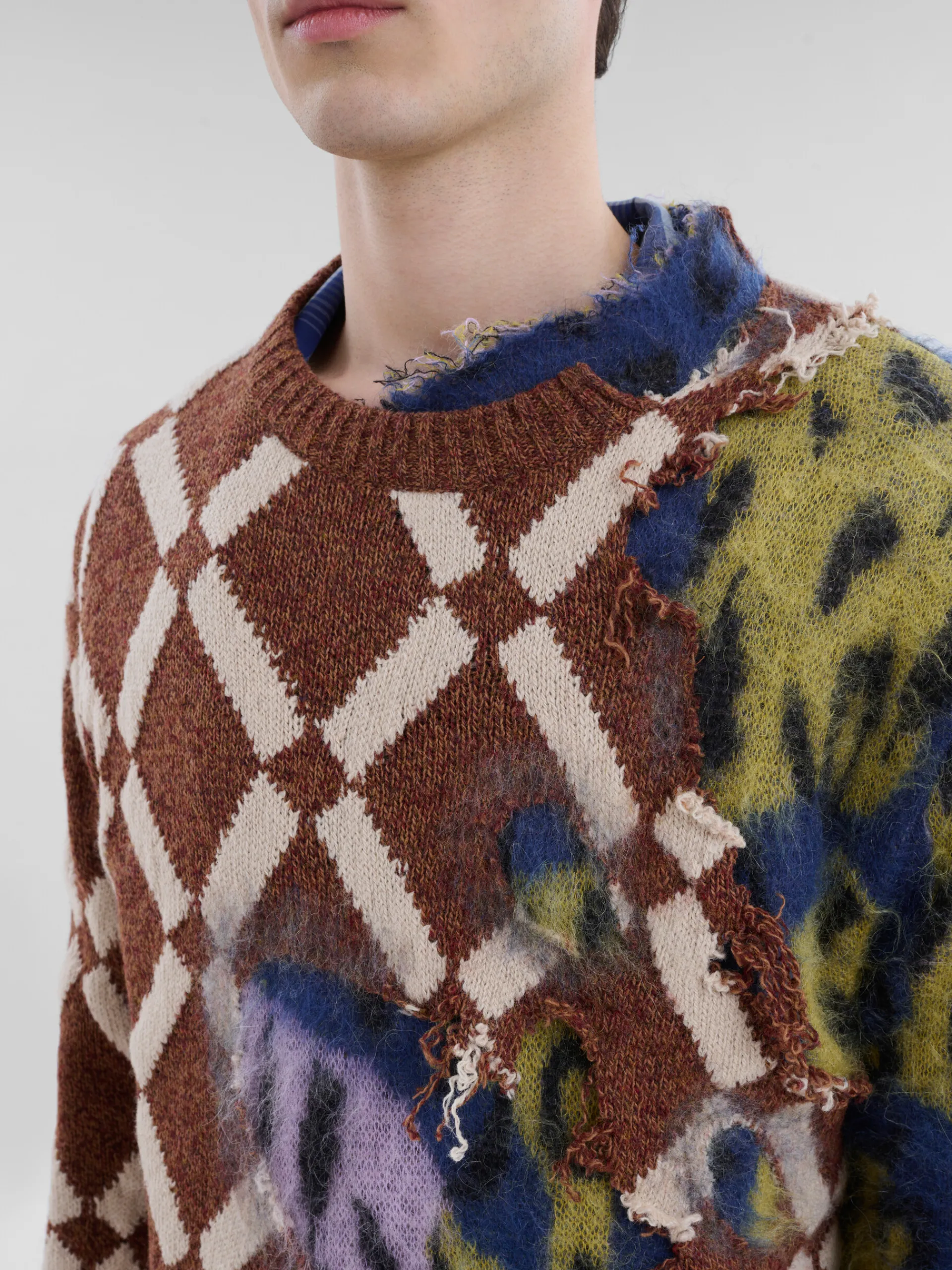 Knitwear>Marni Multicolour Argyle Wool-mohair Two-in-one Jumper MULTICOLOR