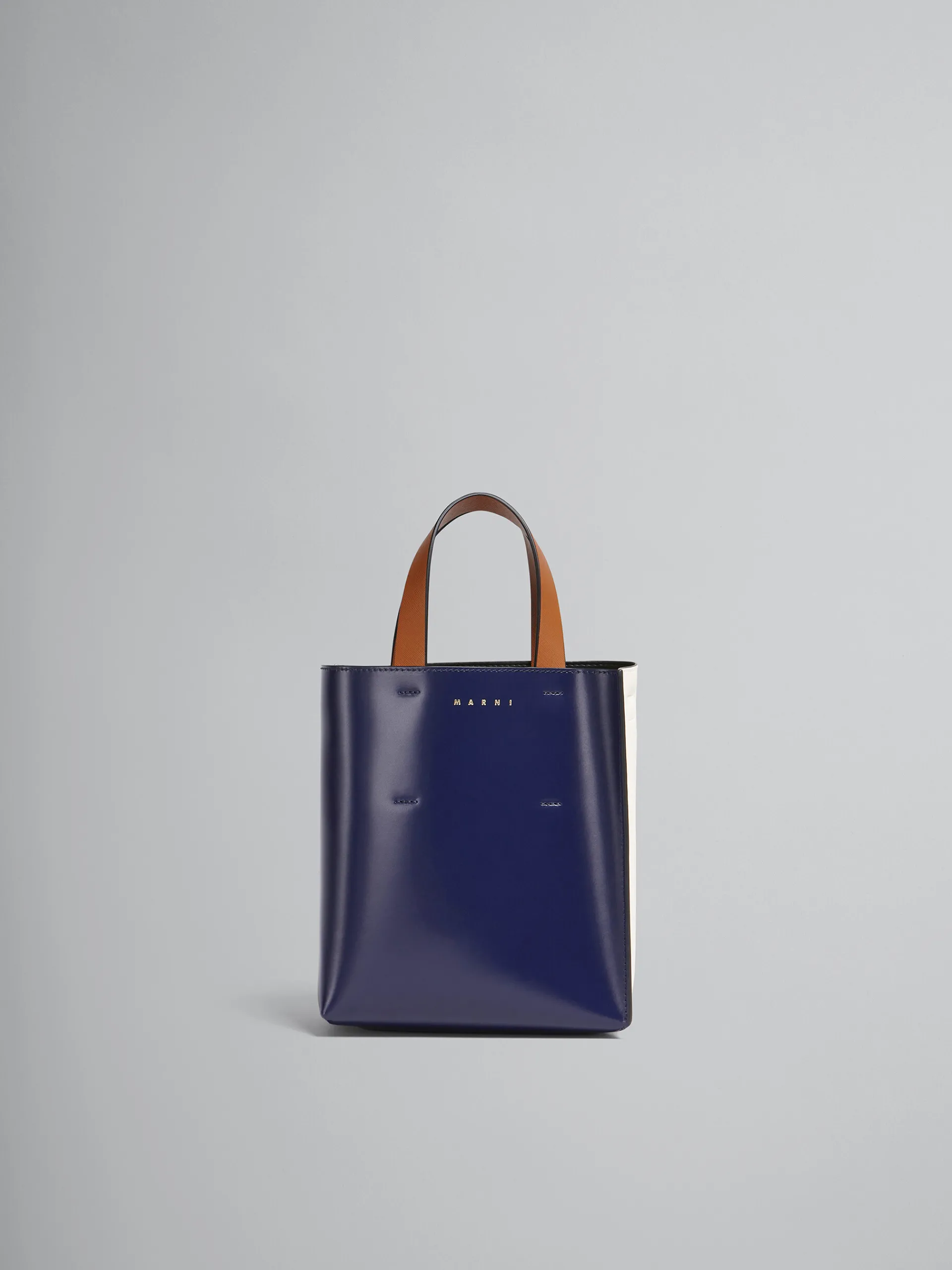 Tote Bags>Marni MUSEO Mini Bag In Blue And White Leather BLUBLACK/SHELL/MOCA