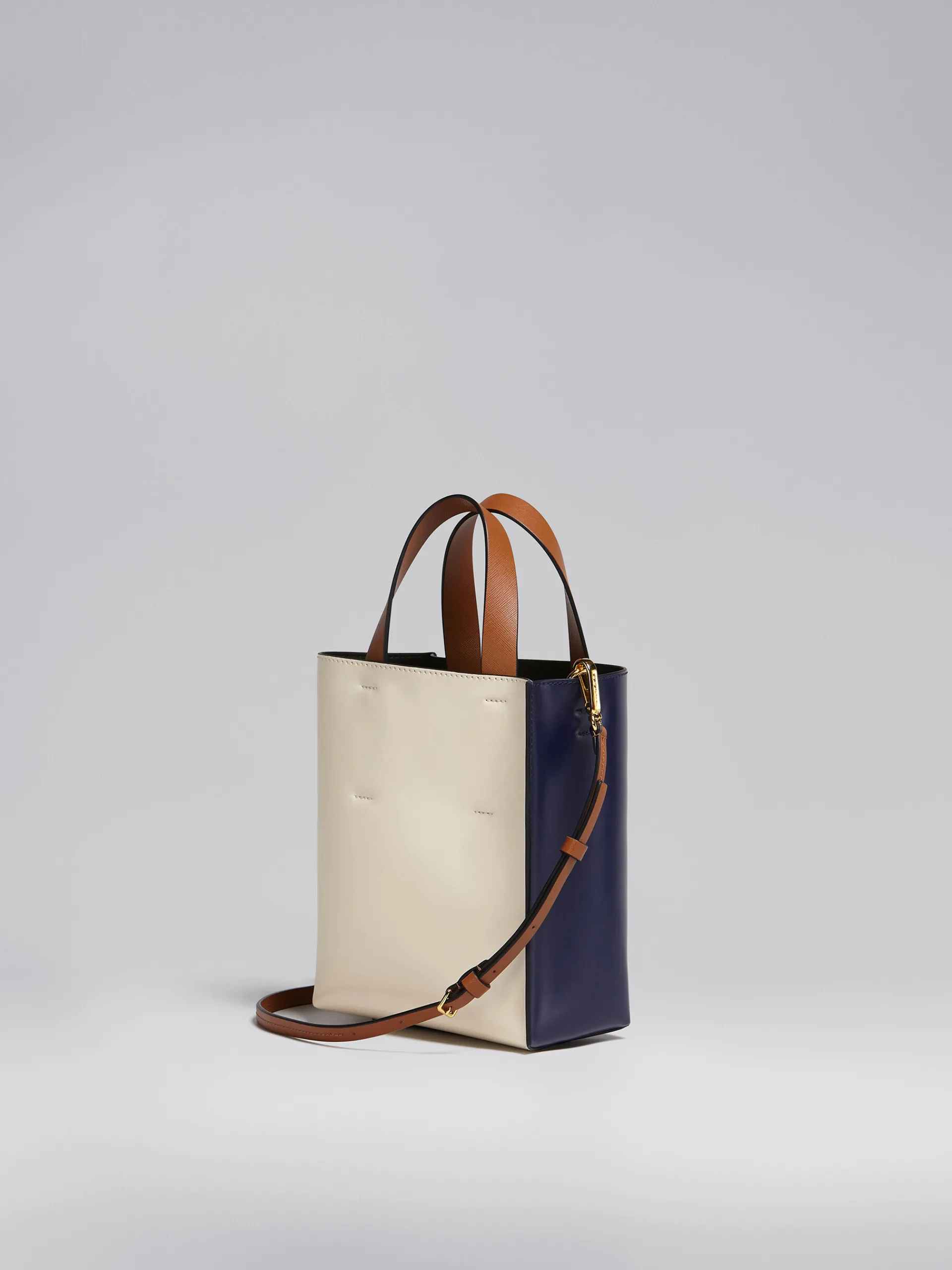 Tote Bags>Marni MUSEO Mini Bag In Blue And White Leather BLUBLACK/SHELL/MOCA