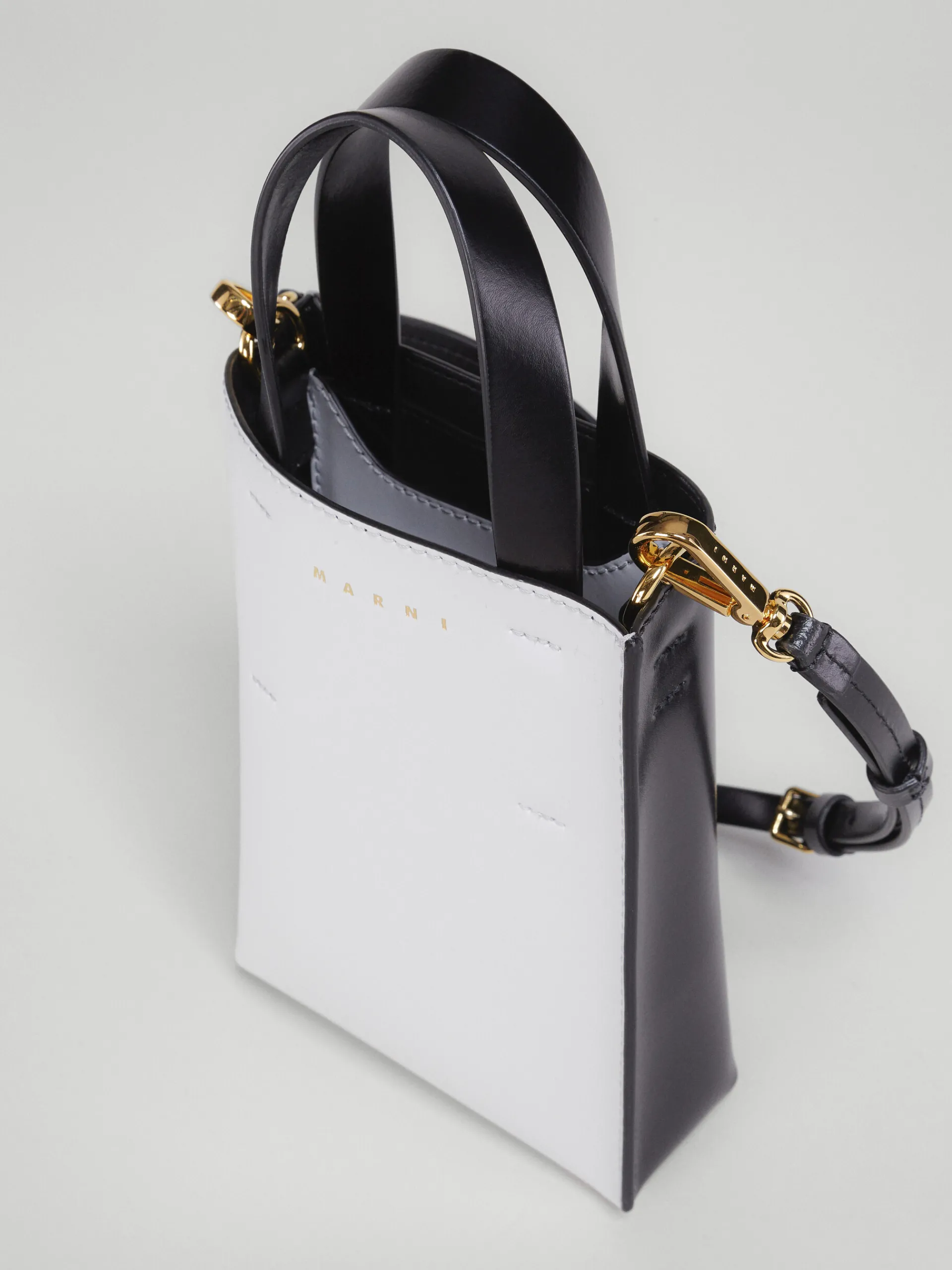 Crossbody Bags | Tote Bags>Marni MUSEO Nano Bag In White And Black Leather STONE/BLACK