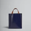 Tote Bags>Marni MUSEO Small Bag In Blue And White Leather BLUBLACK/SHELL/MOCA