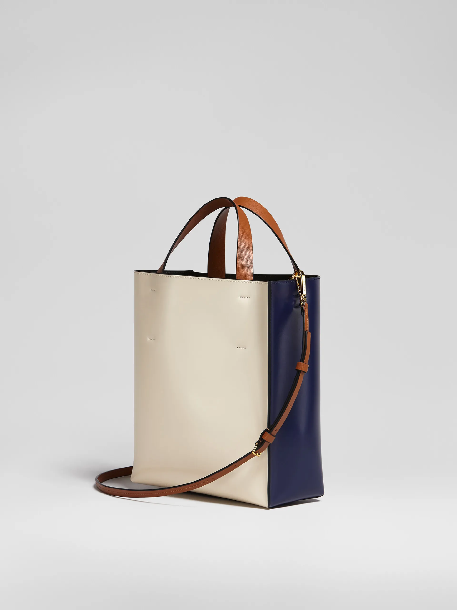 Tote Bags>Marni MUSEO Small Bag In Blue And White Leather BLUBLACK/SHELL/MOCA
